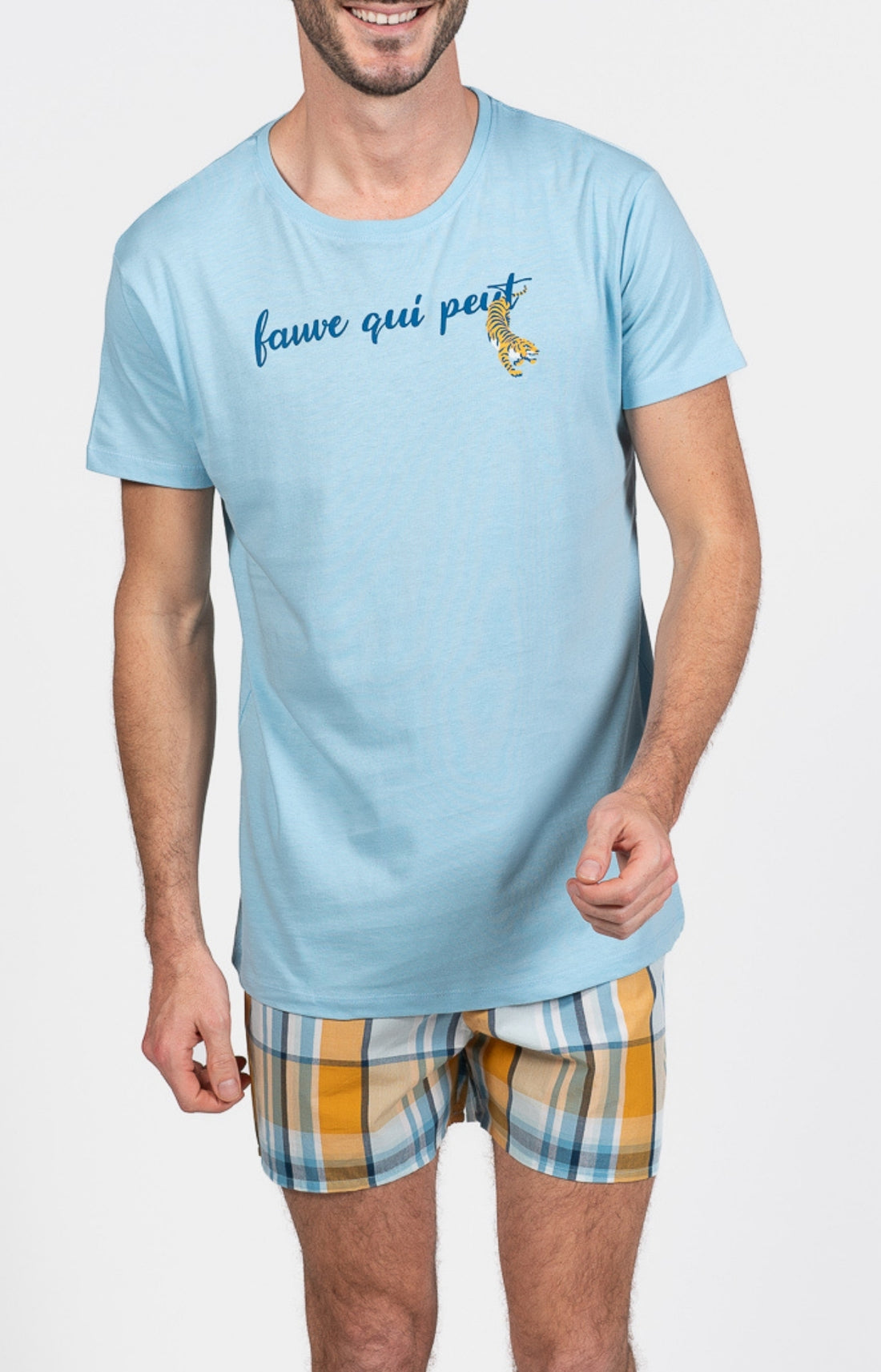 Pyjama court Pyjaméricain Homme Lanae Bleu et Jaune 1