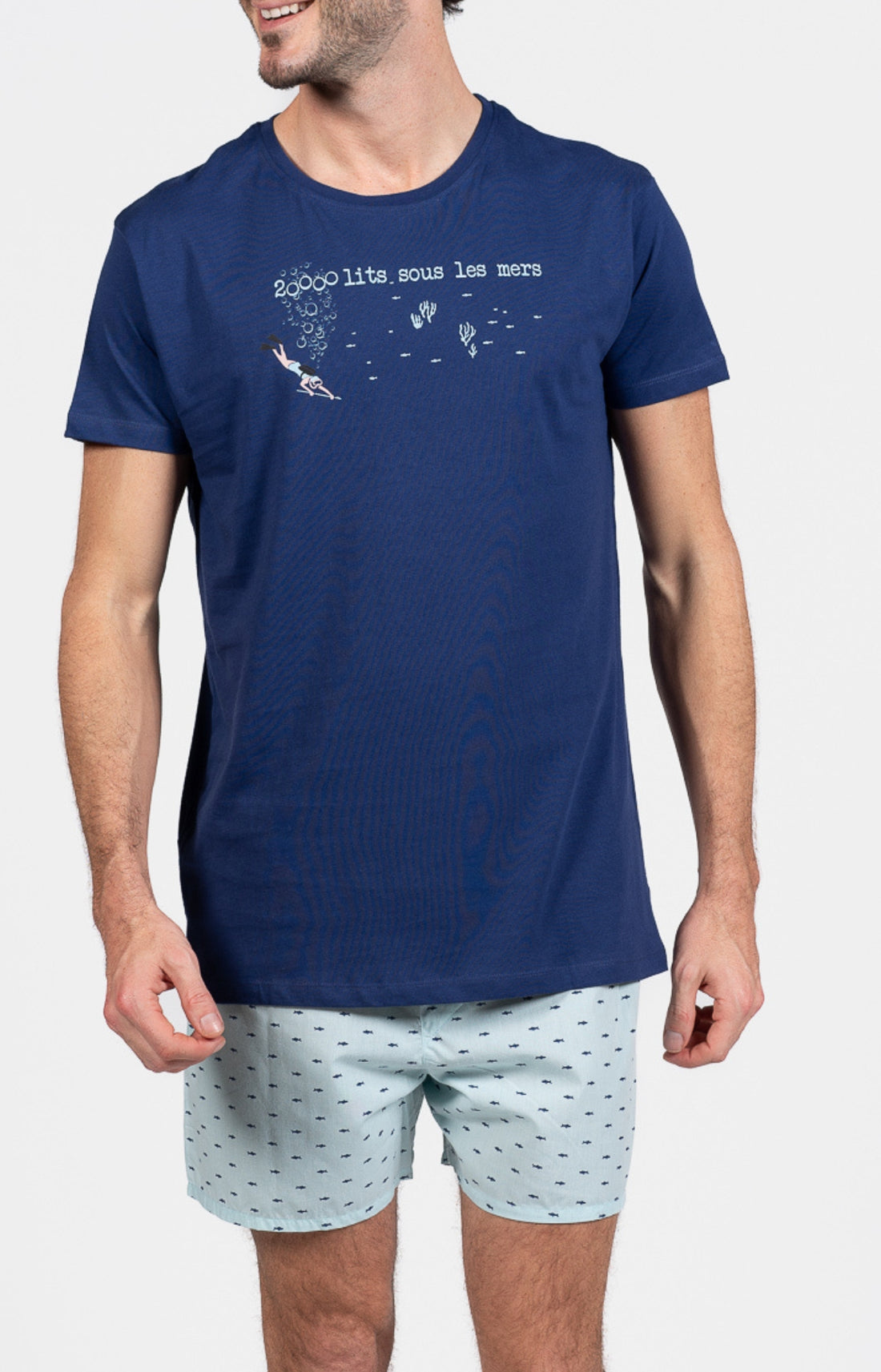 Pyjama court Pyjaméricain Homme Requin Bleu et Marine 1