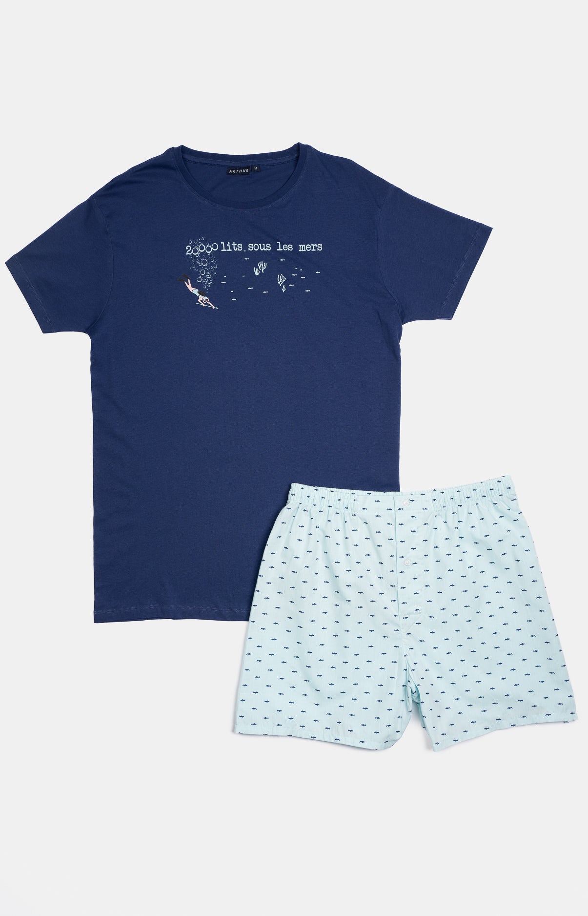 Pyjama court Pyjaméricain Homme Requin Bleu et Marine 3