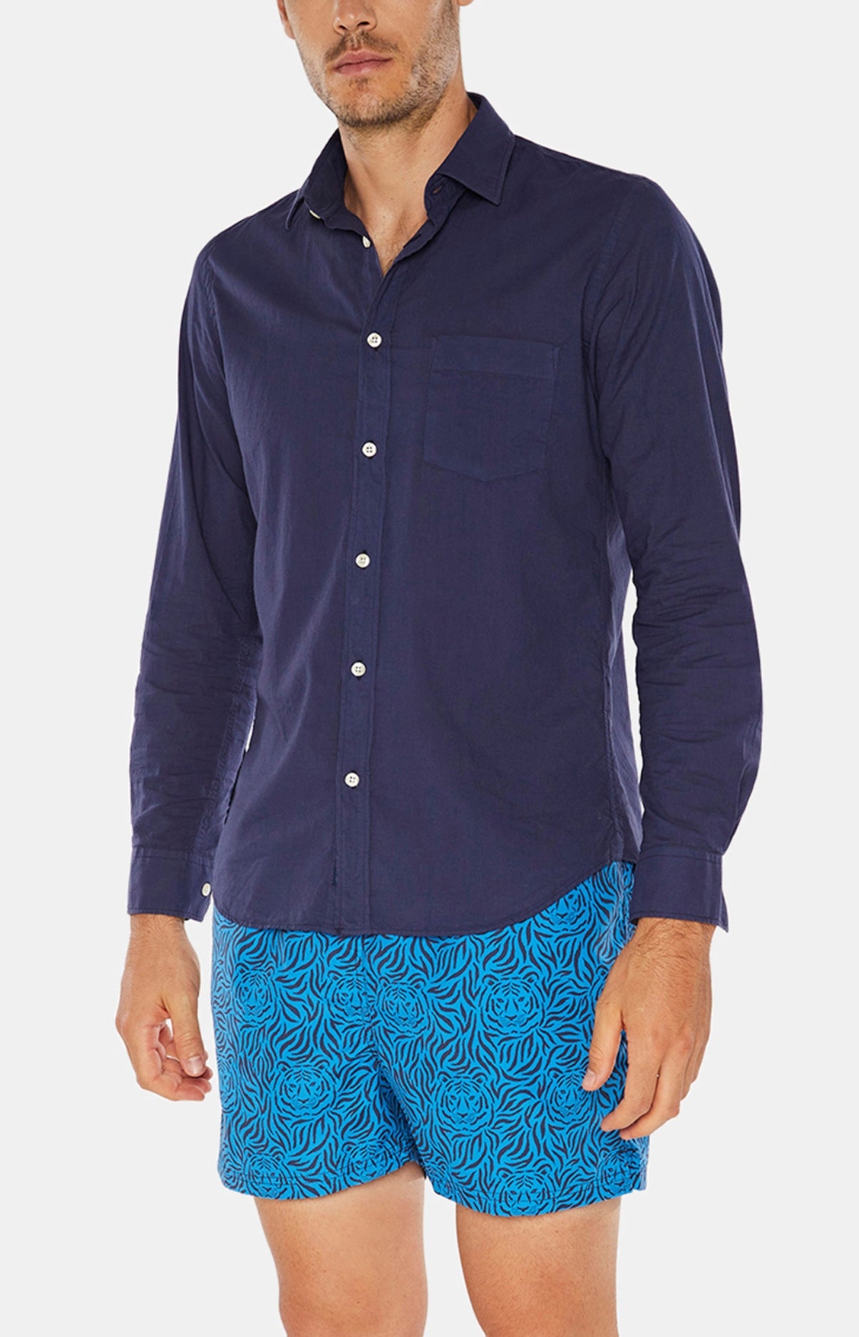 Chemise Homme Voile de Coton Bleu 12
