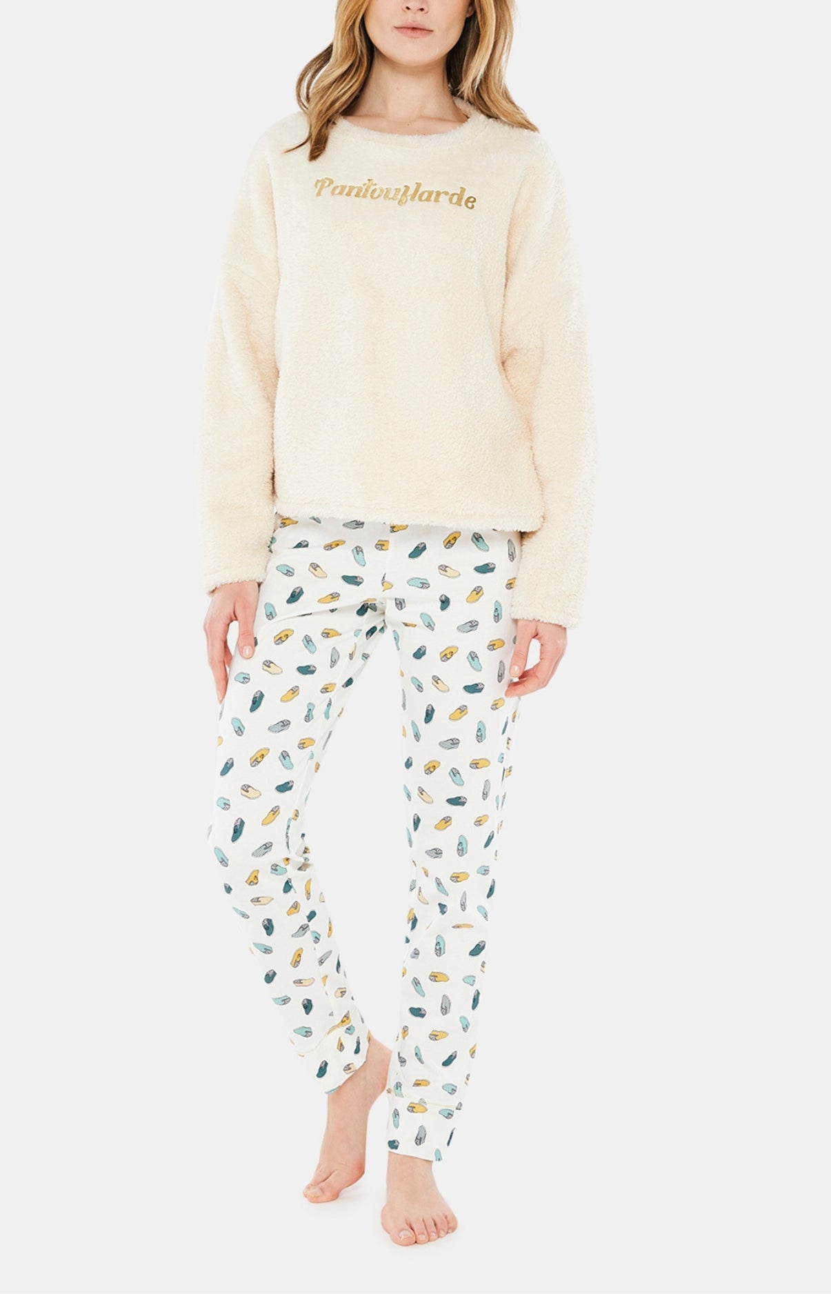 Pyjama long Femme Pantouflard Blanc et Ivoire 1