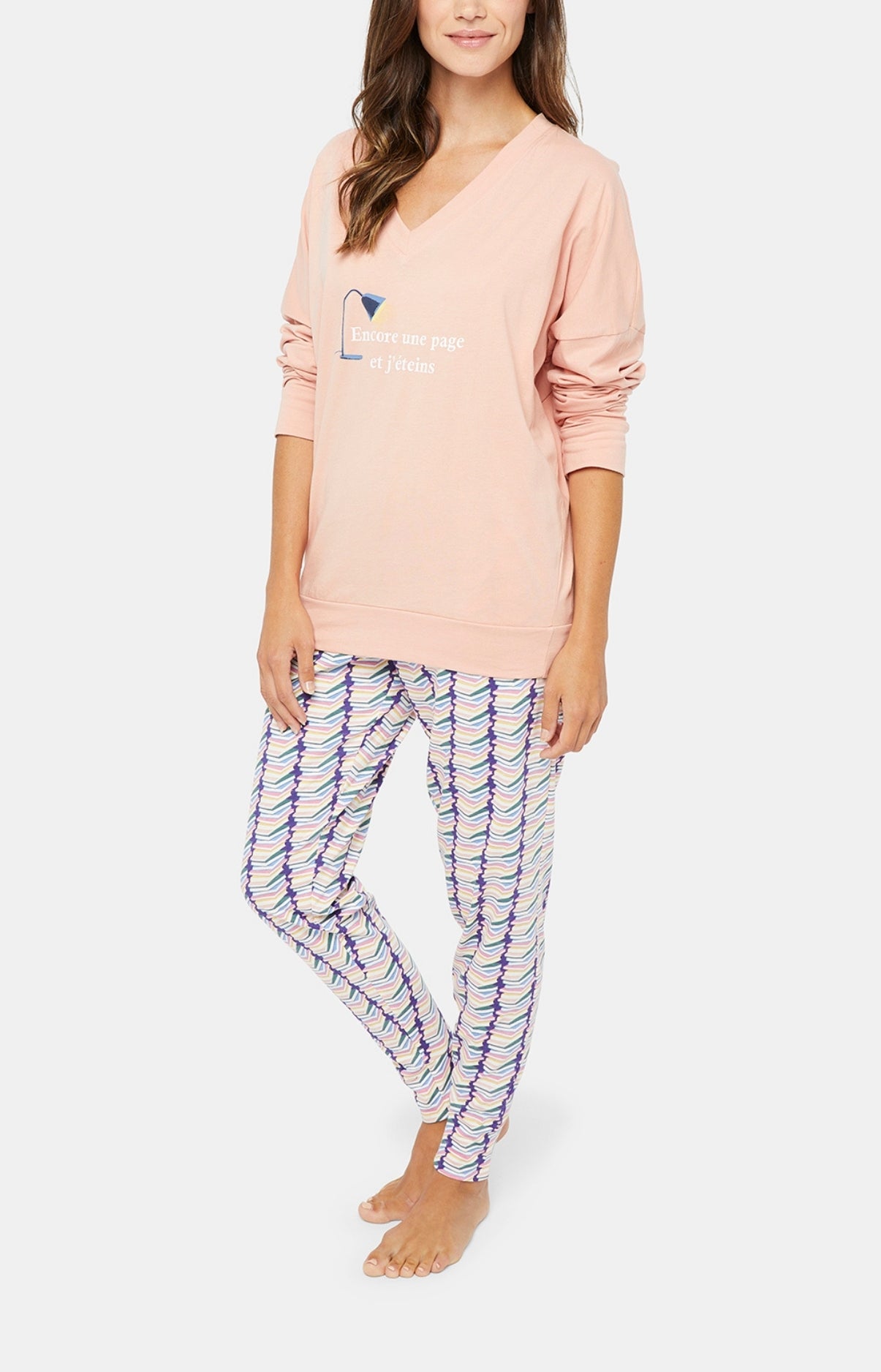 Pyjama long Femme Bouquins Rose 1