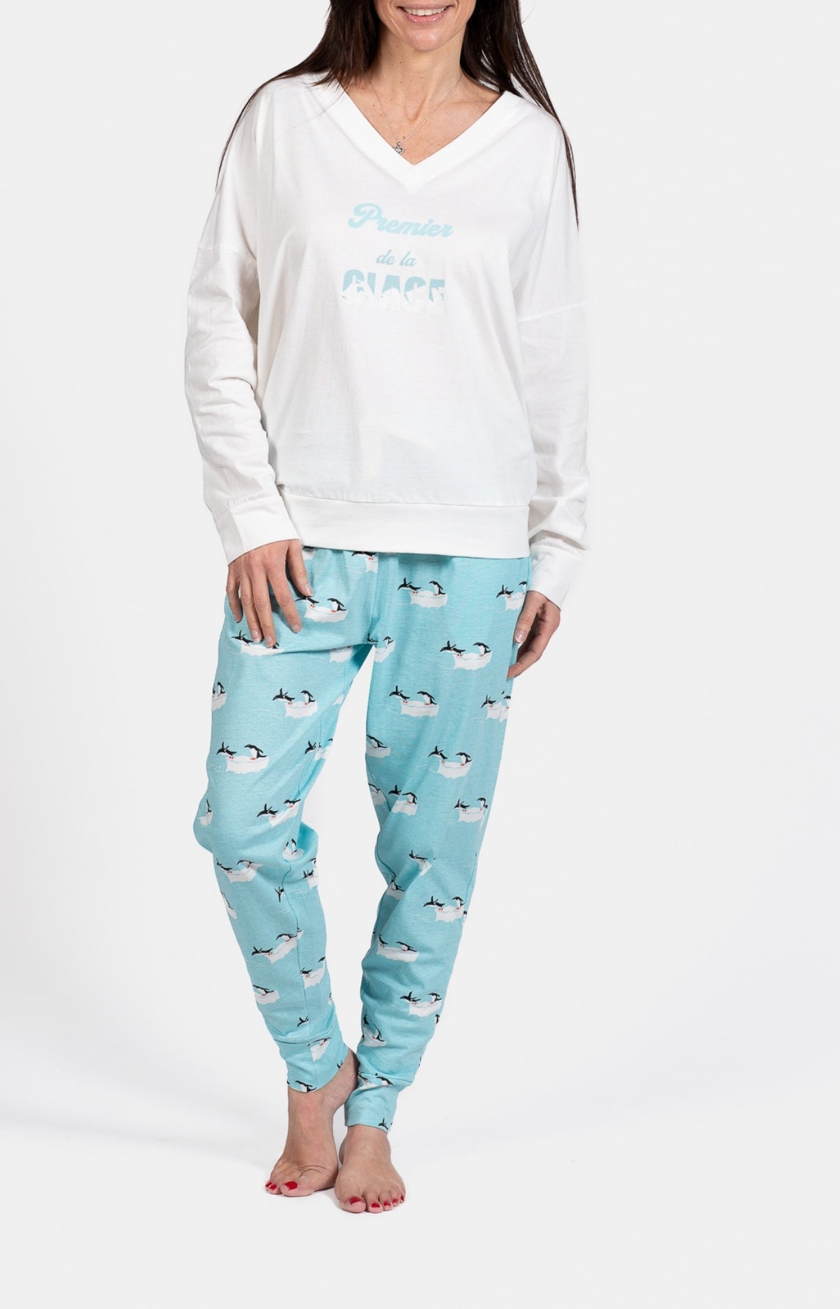 Pyjama long Première de la glace Bleu et Blanc et Ivoire 1