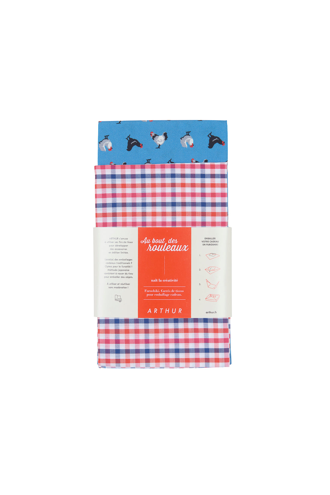 Furoshiki Accessoire Carreaux & Poules Rouge 2