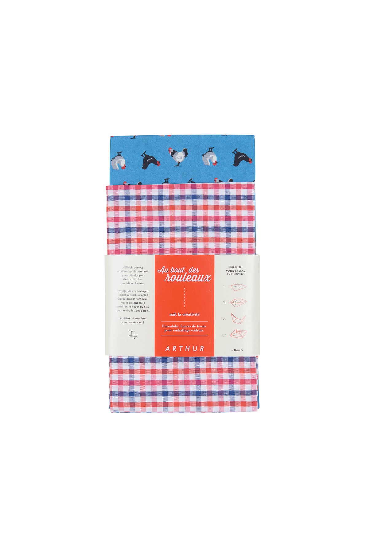 Furoshiki Accessoire Carreaux & Poules Rouge 2