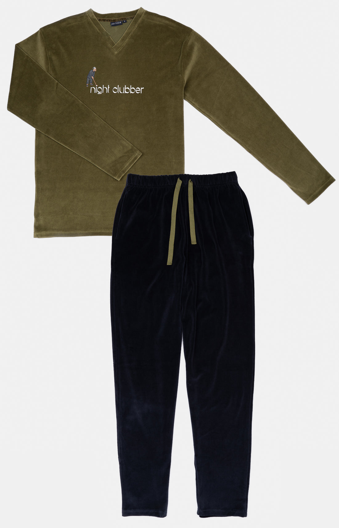 Pyjama long Night clubber Noir et Kaki 3