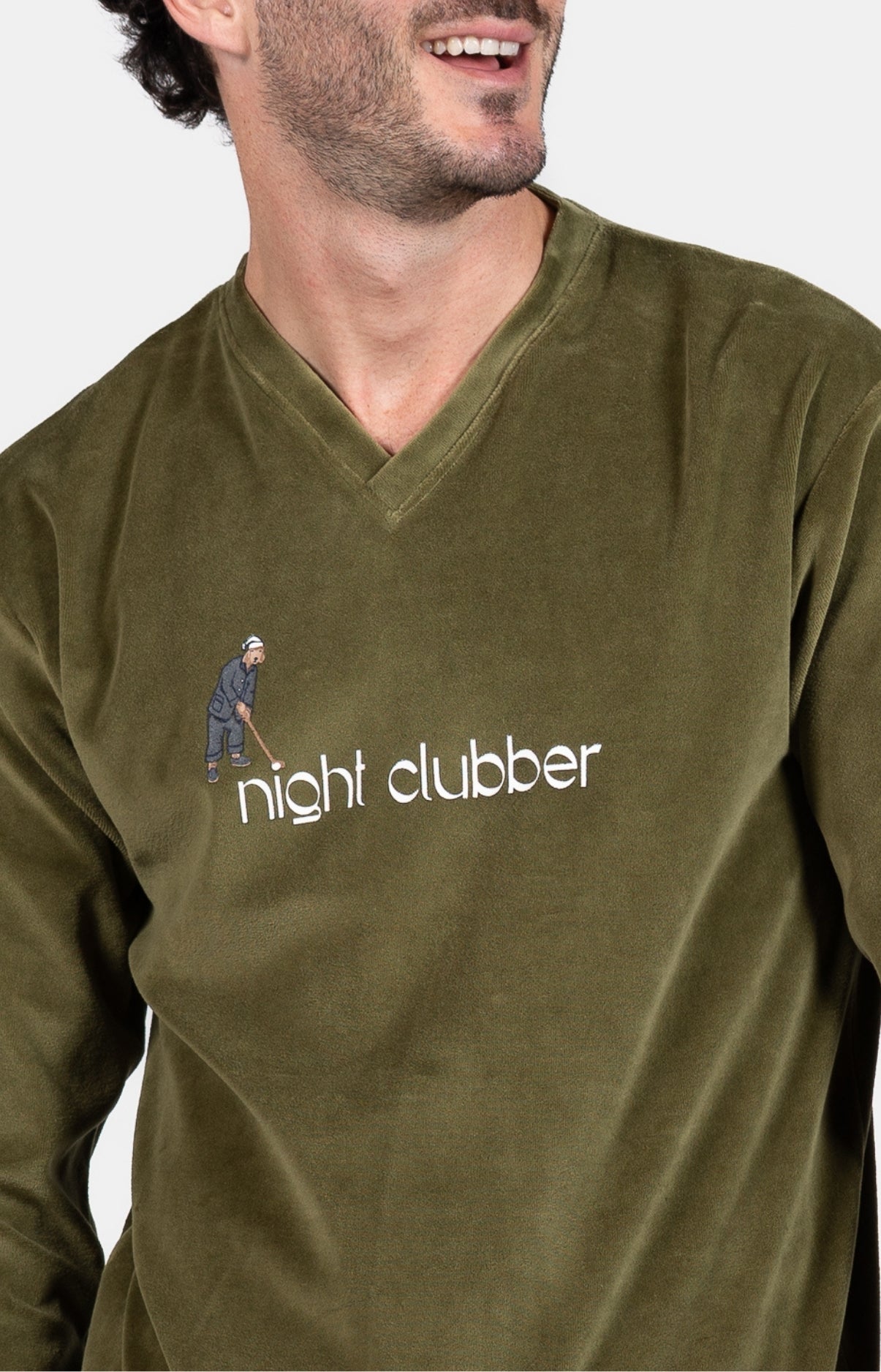 Pyjama long Night clubber Noir et Kaki 2