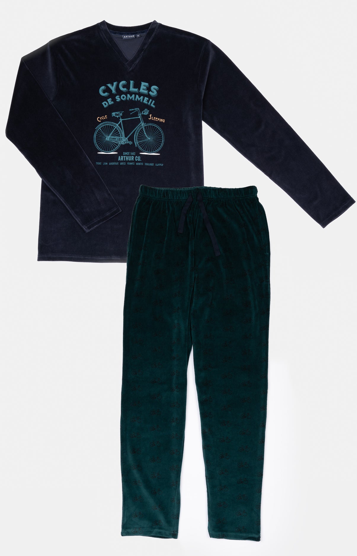 Pyjama long Femme Cycliste Vert et Marine 3