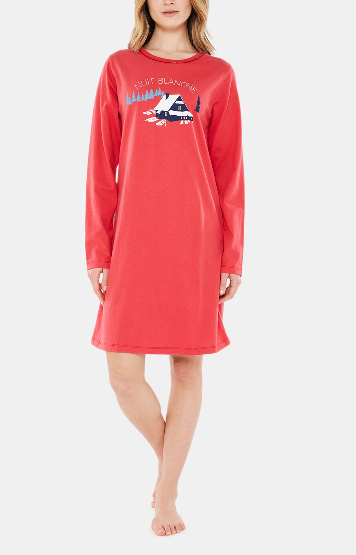 Chemise de Nuit Femme Petits Chalets Rouge 1