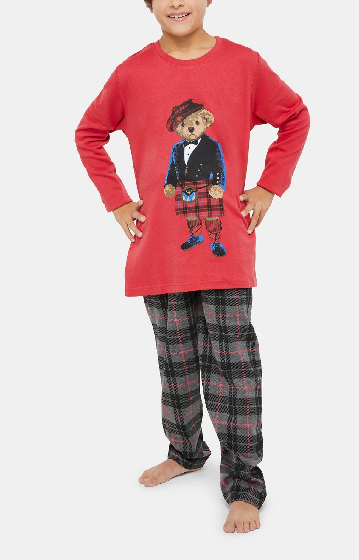 Pyjama long Enfant Boston Gris et Rouge 1