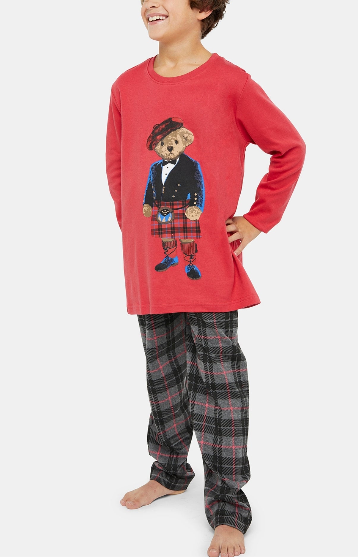 Pyjama long Enfant Boston Gris et Rouge 2