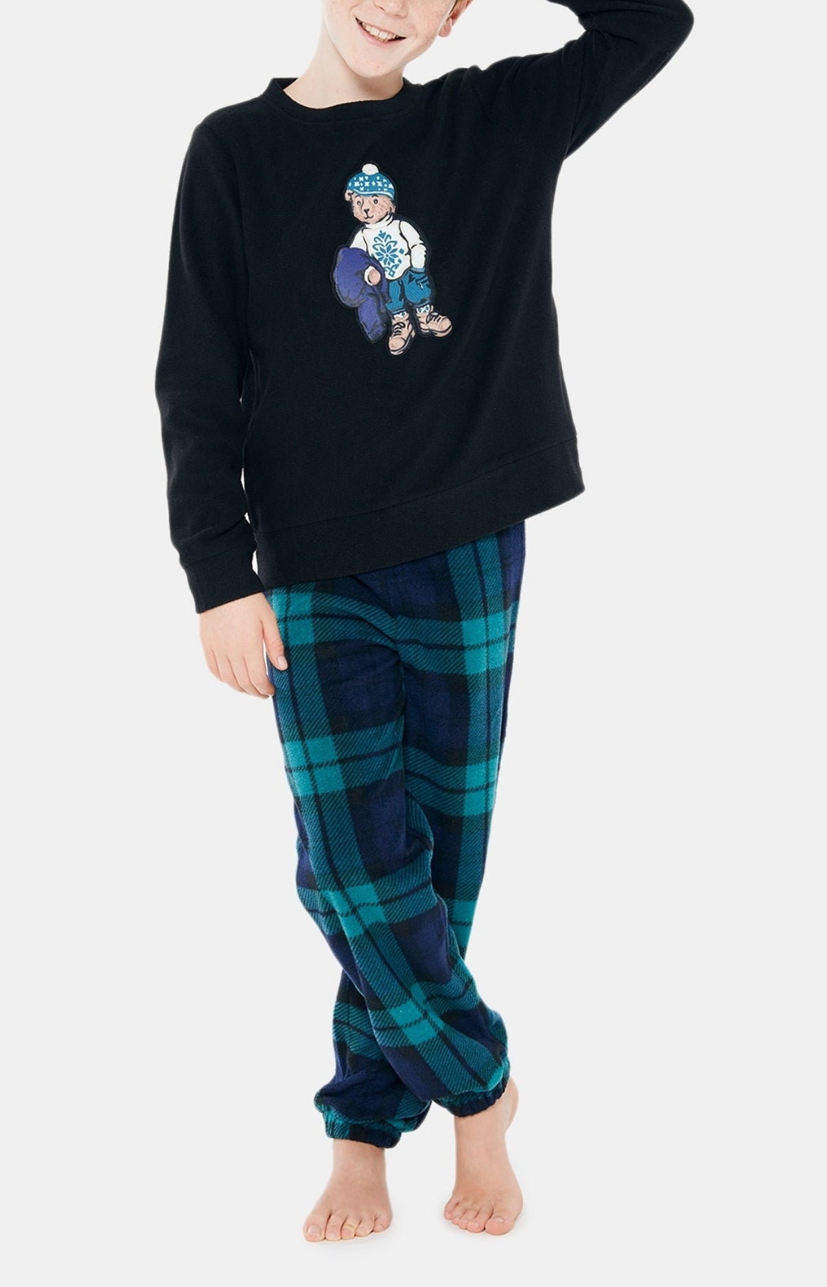 Pyjama long Enfant Polaire Bill Noir et Vert 2