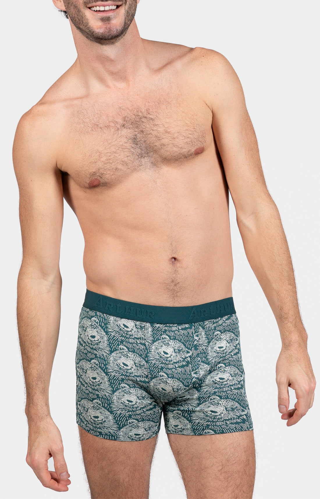 Boxer Homme Ours Gris et Vert 1