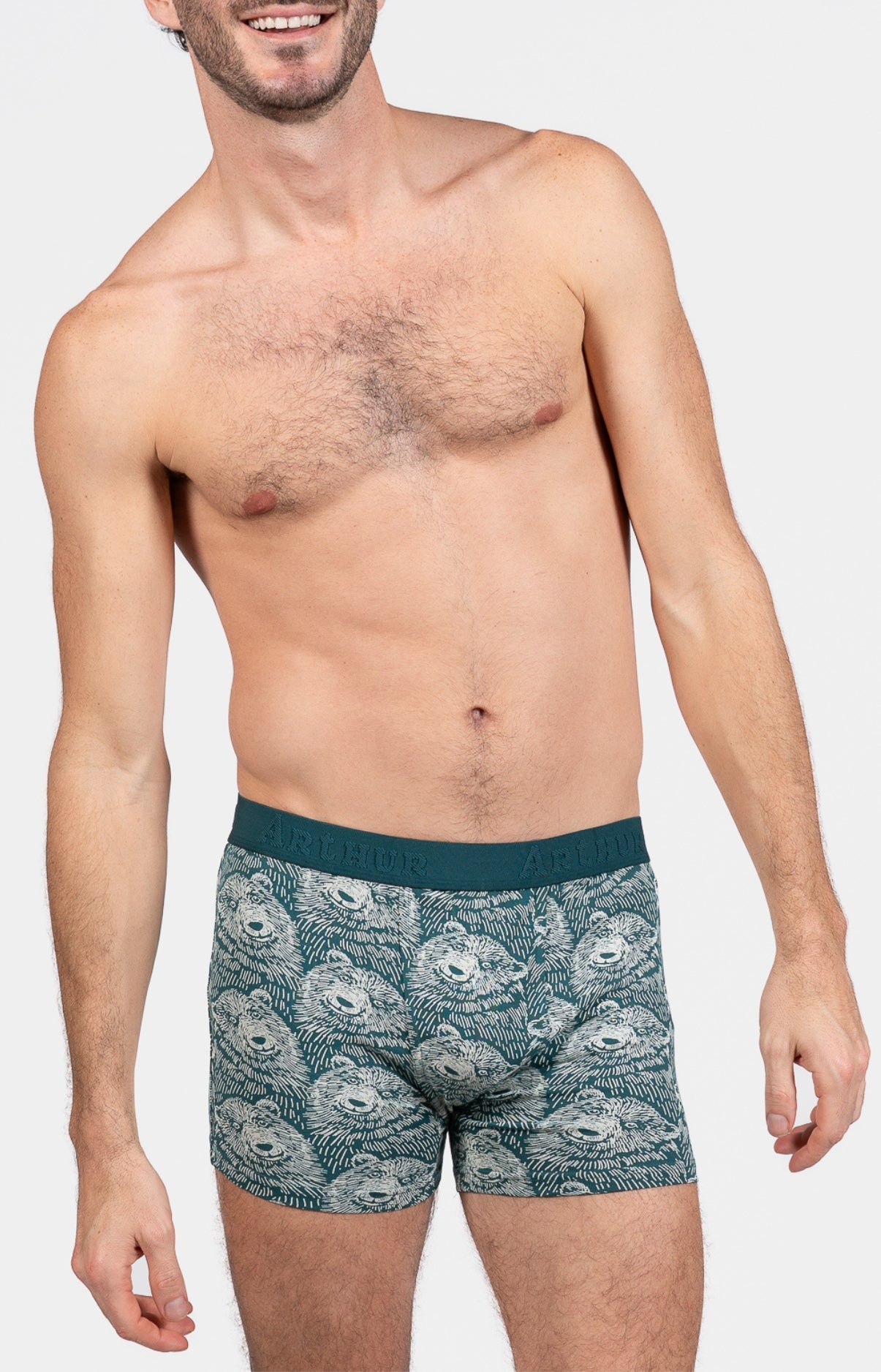 Boxer Homme Ours Gris et Vert 1