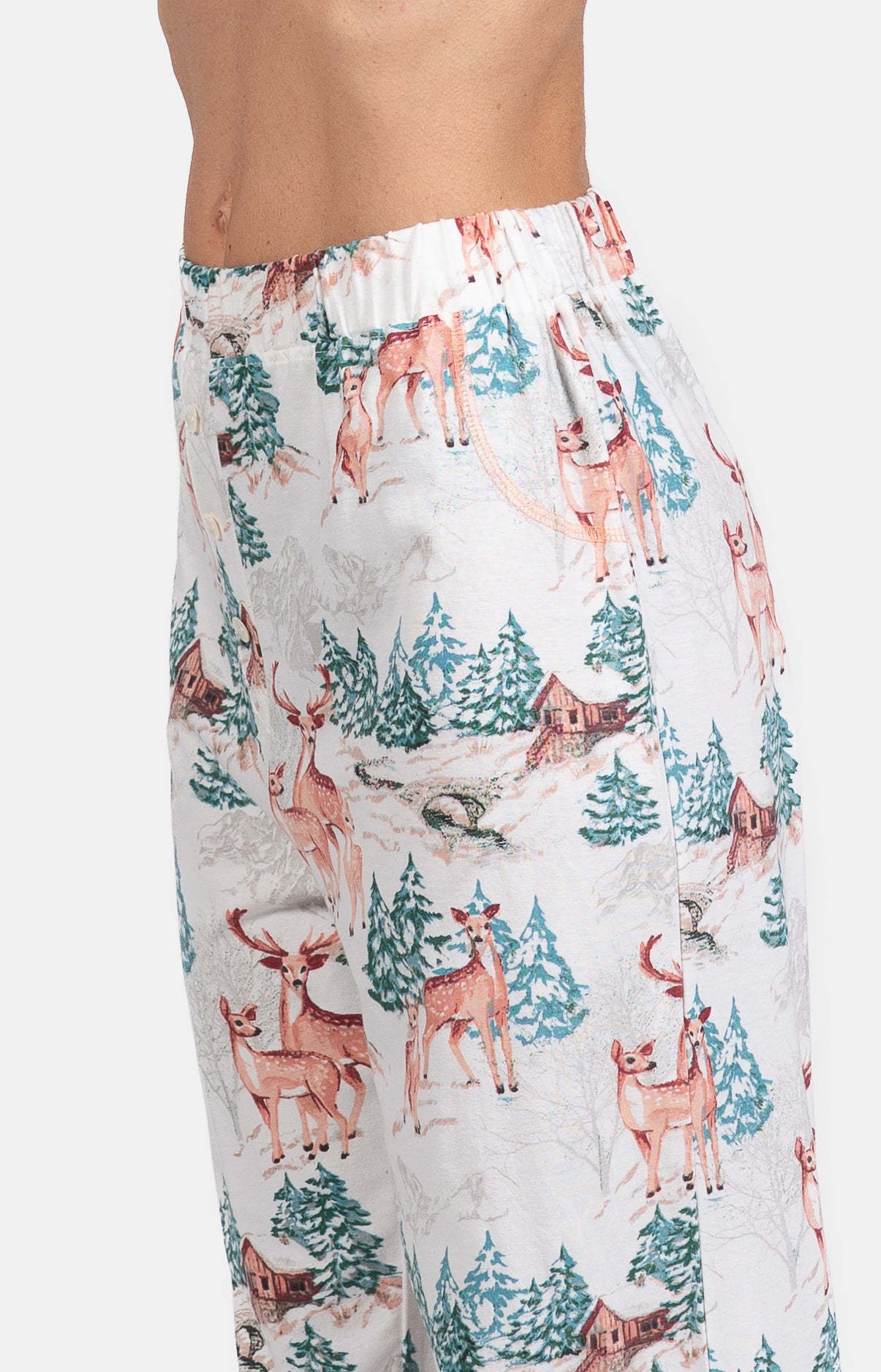 Pyjama long Femme Biche Blanc et Ivoire et Rose 4
