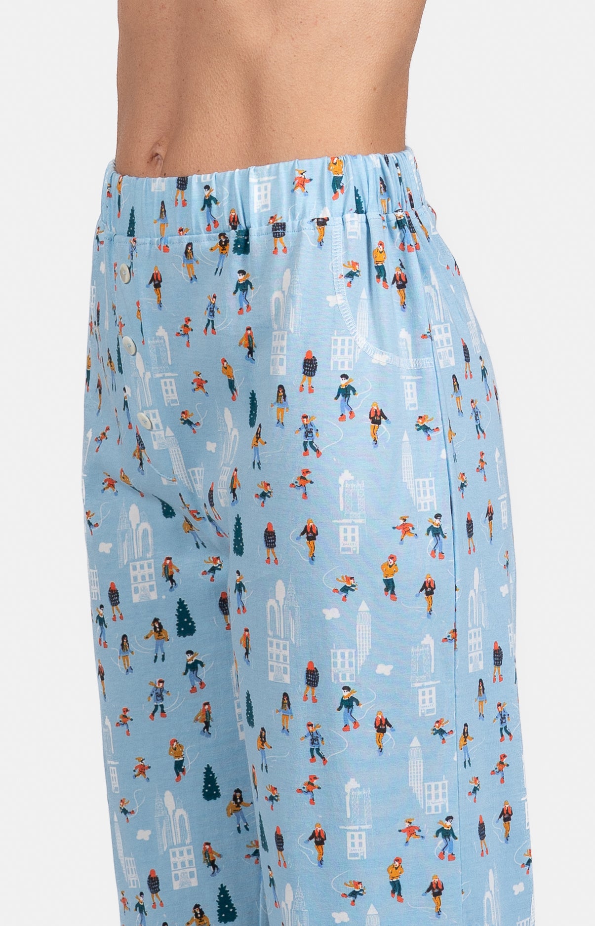 Pyjama long Femme Matin à glace Blanc et Ivoire et Bleu 4