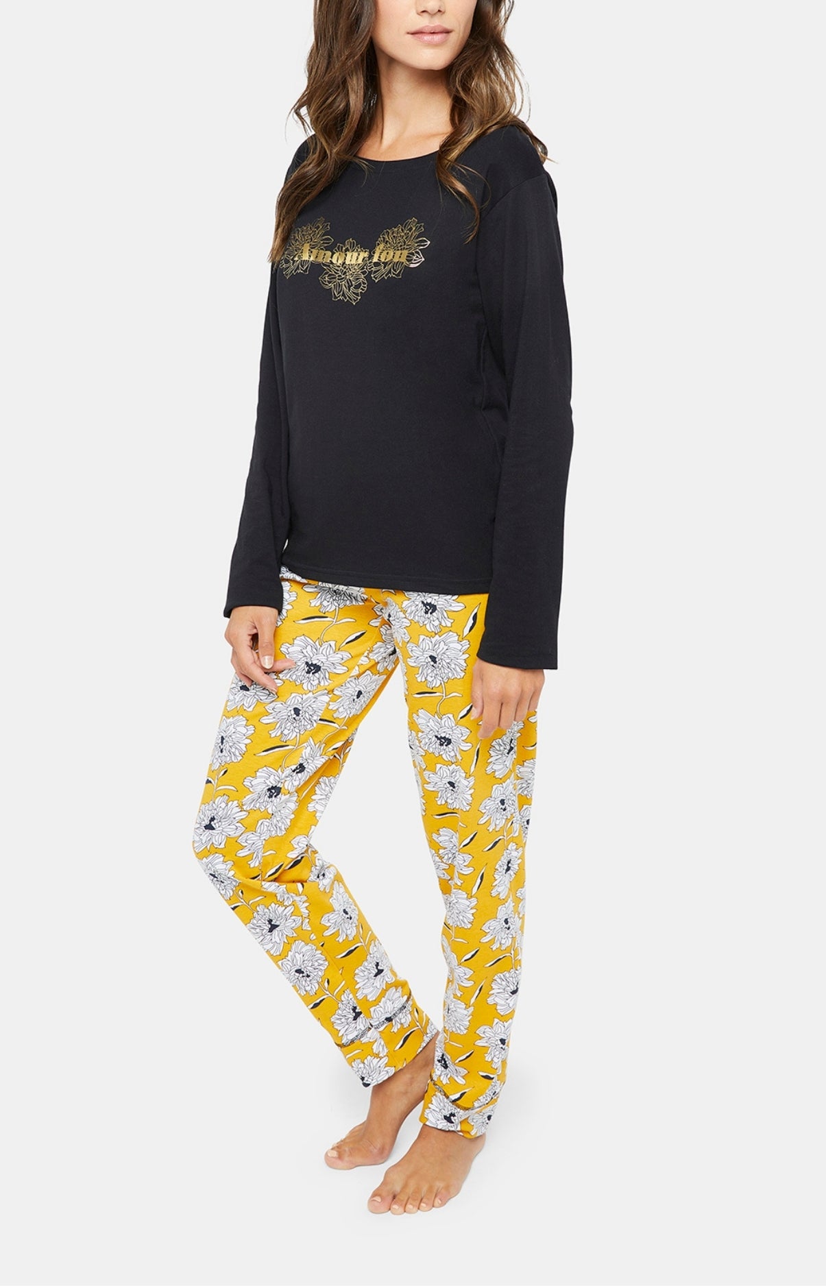 Pyjama long Femme Simone Jaune et Noir 10