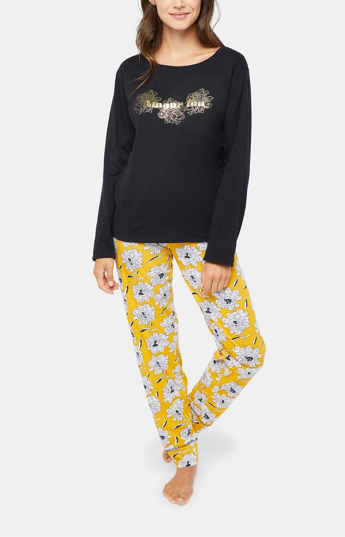 Pyjama long Femme Simone Jaune et Noir 7
