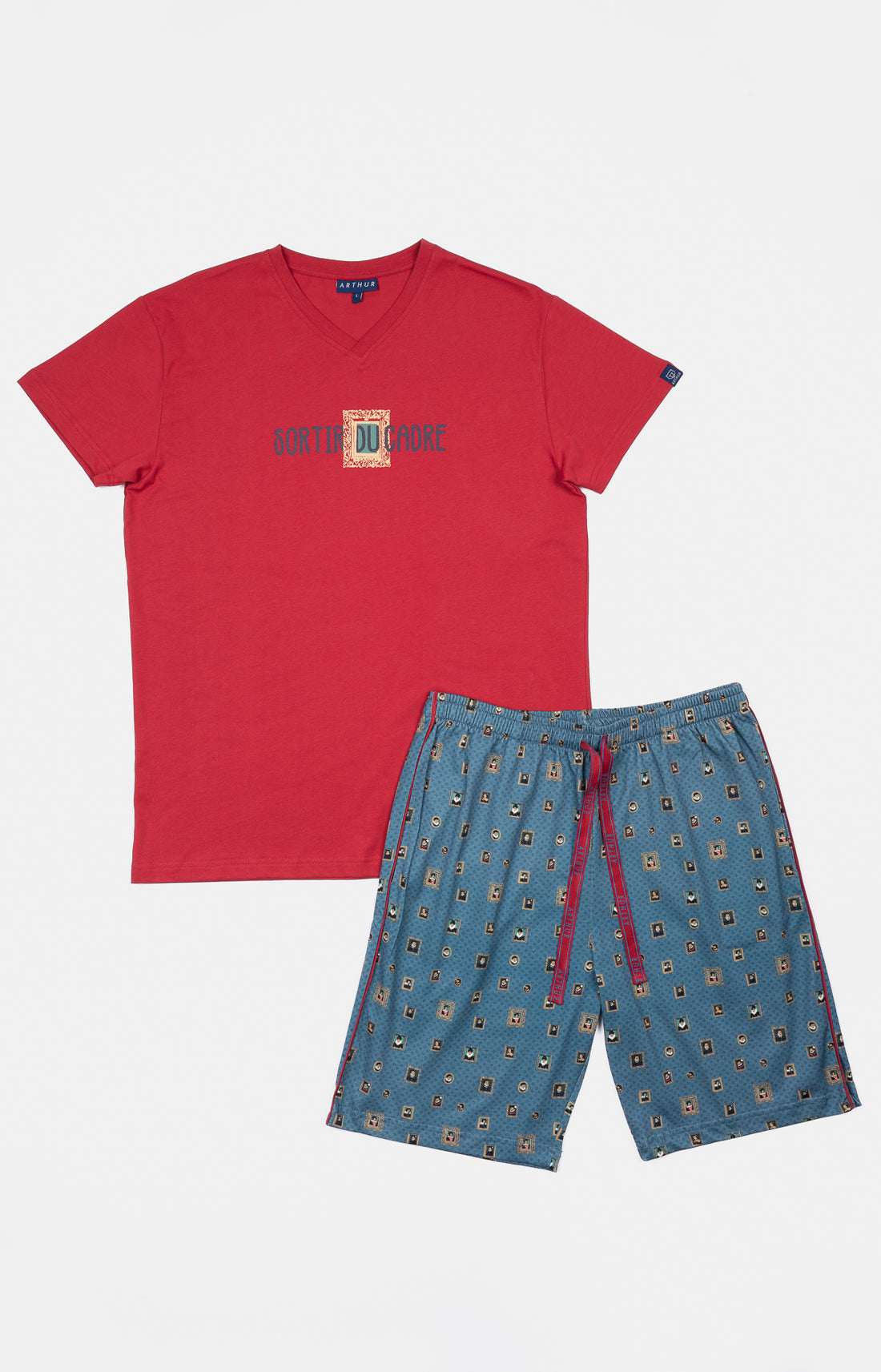 Pyjashort Homme Cadre Rouge et Bleu 3