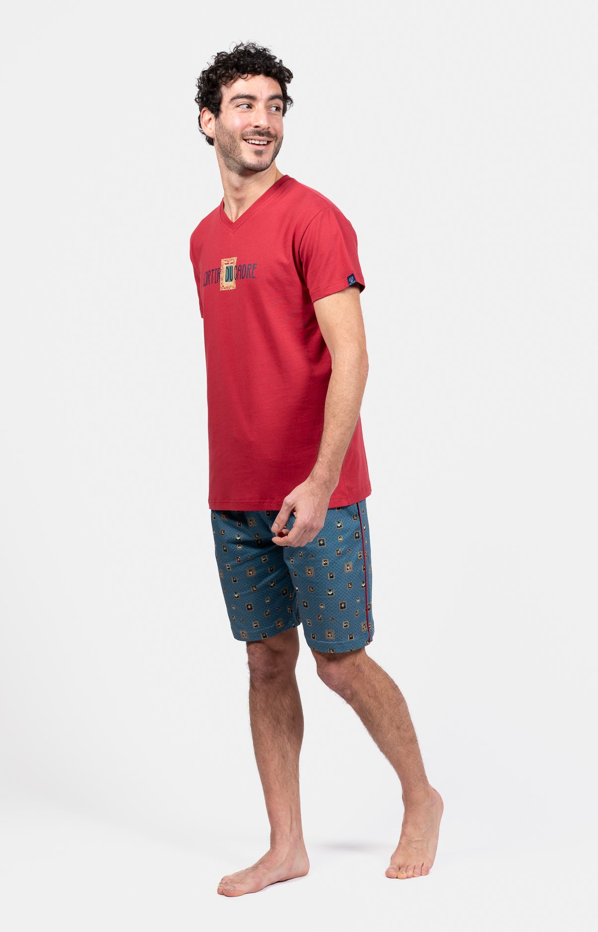 Pyjashort Homme Cadre Rouge et Bleu 4