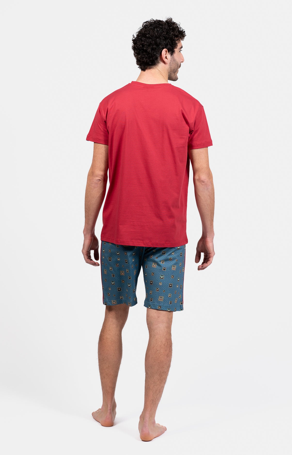 Pyjashort Homme Cadre Rouge et Bleu 5