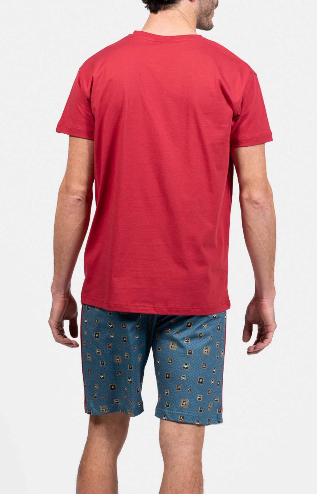Pyjashort Homme Cadre Rouge et Bleu 5
