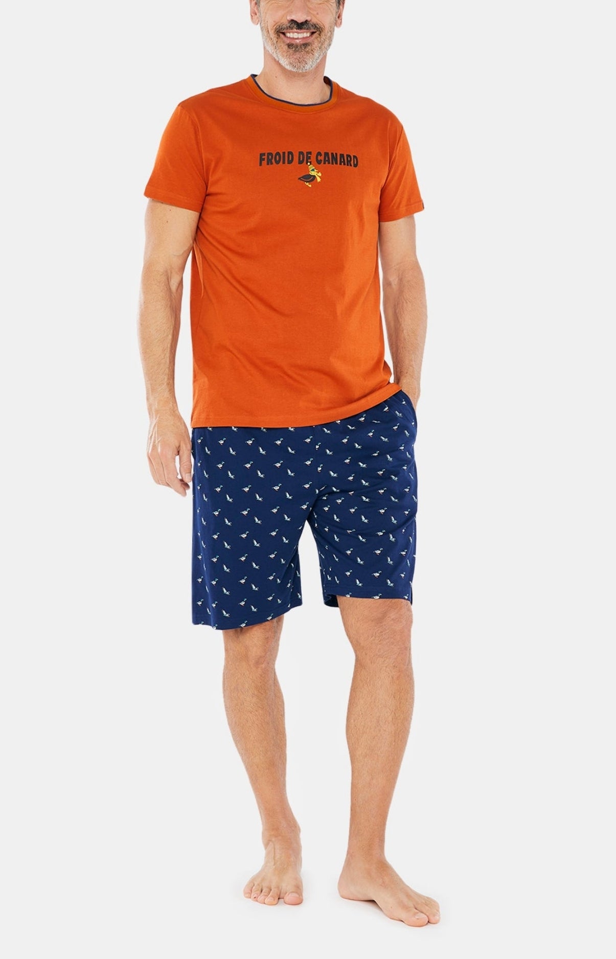 Pyjashort Homme Col Marine et Orange 1