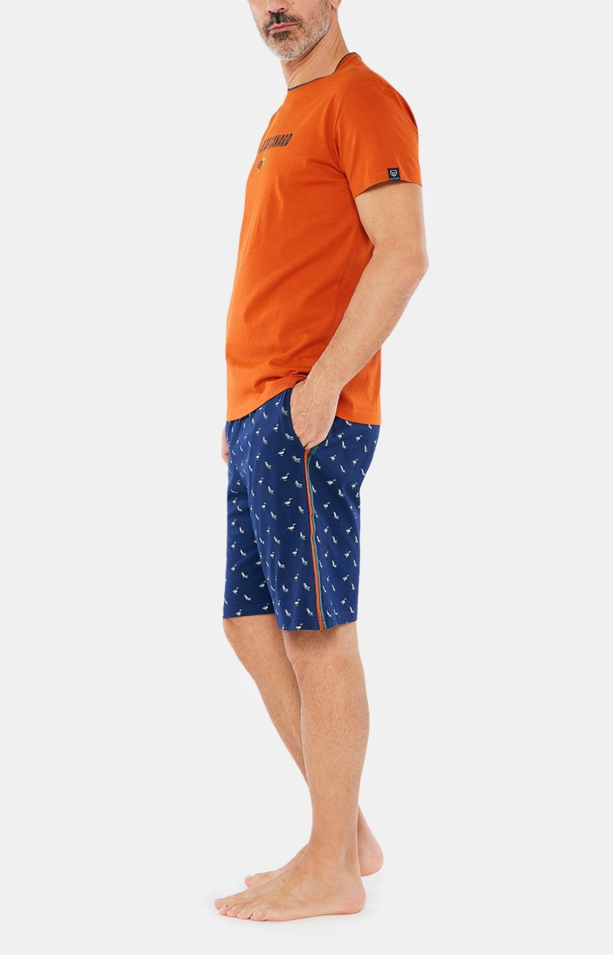 Pyjashort Homme Col Marine et Orange 4