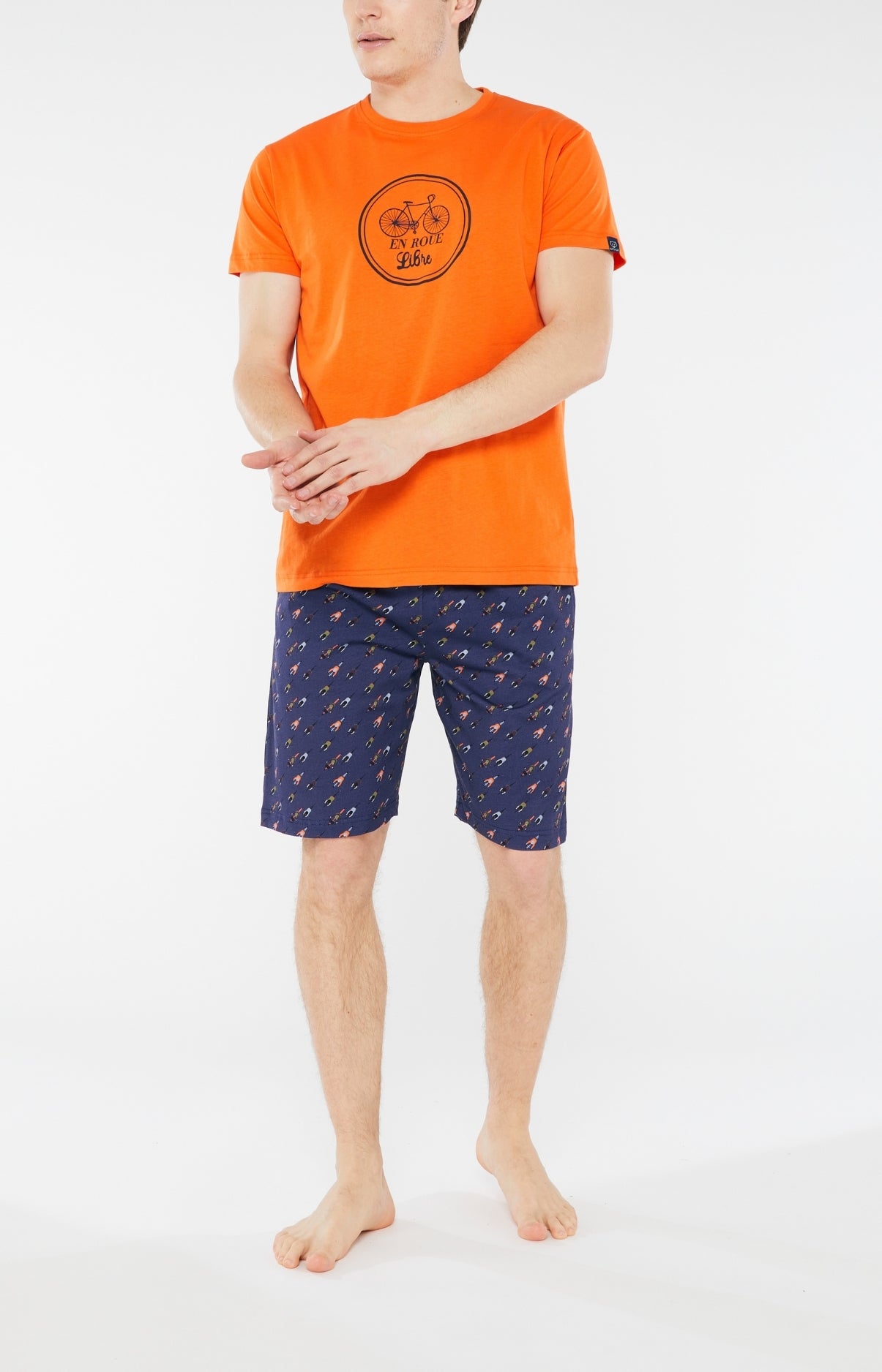 Pyjashort Homme Cycliste Marine et Orange 1