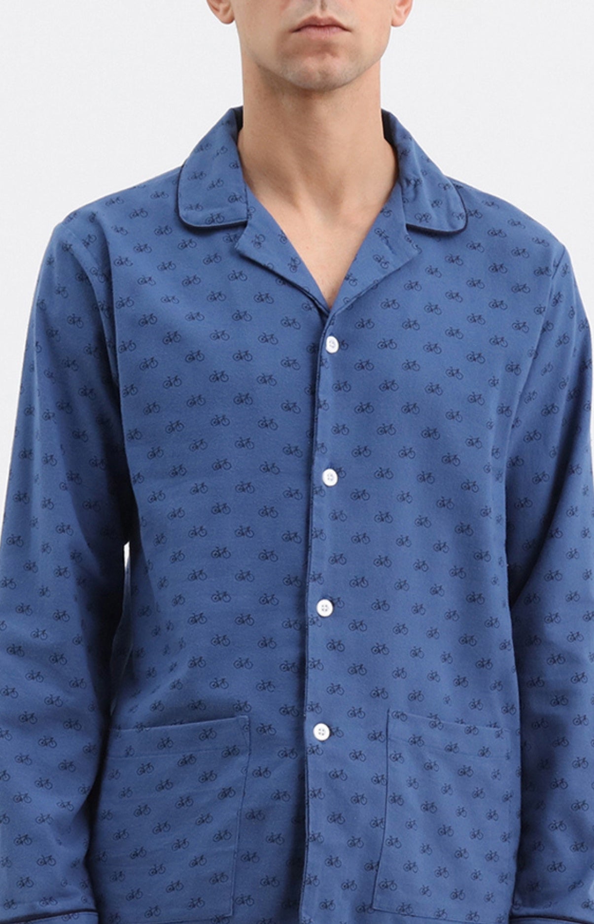 Pyjama long boutonné homme bleu motif vélo 2