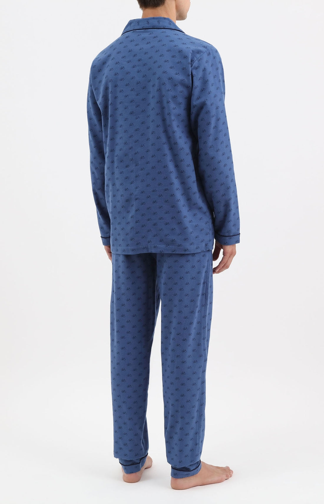 Pyjama long boutonné homme bleu motif vélo 3