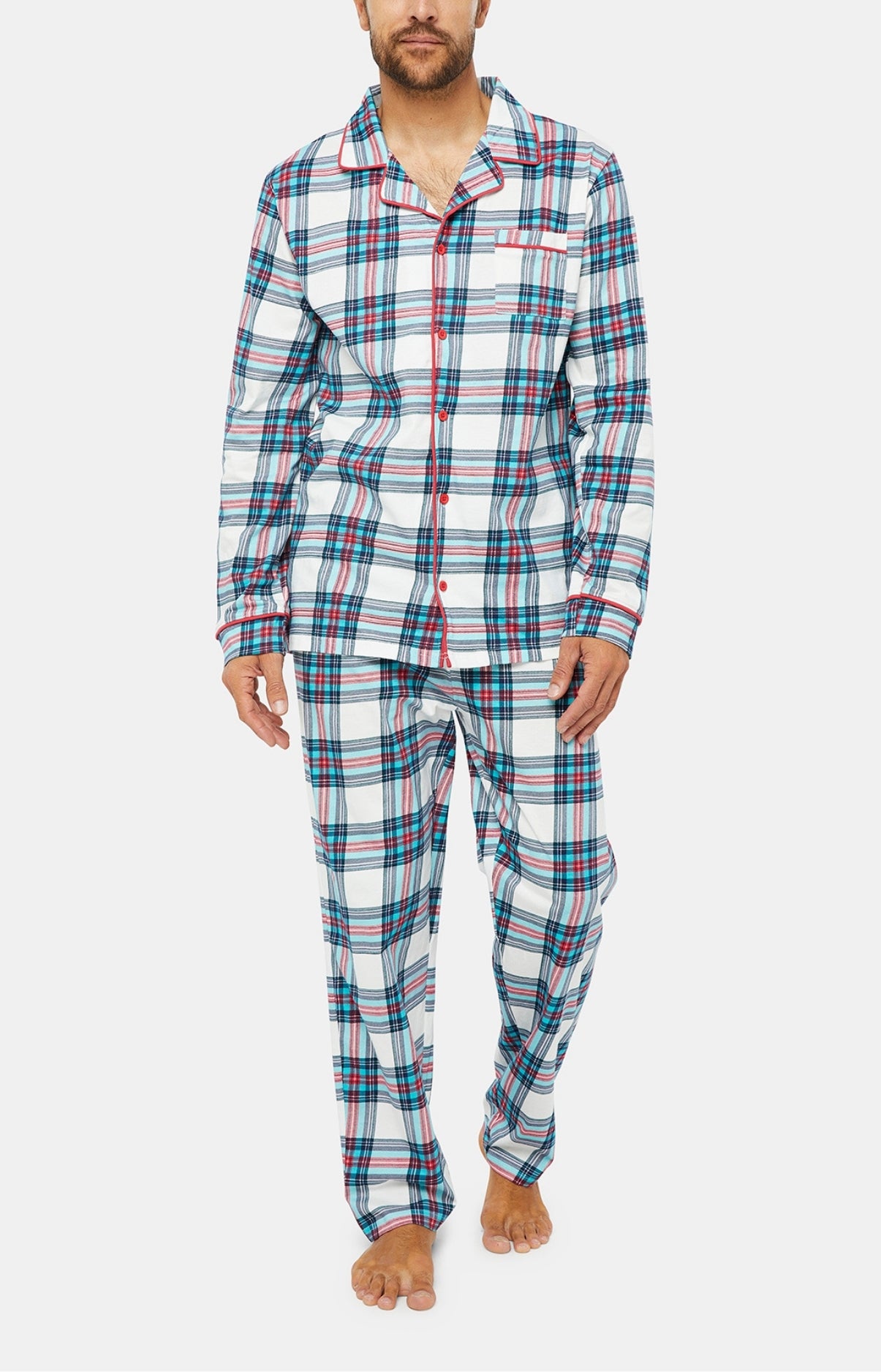 Pyjama long boutonné Homme Honoré Blanc et Ivoire 1
