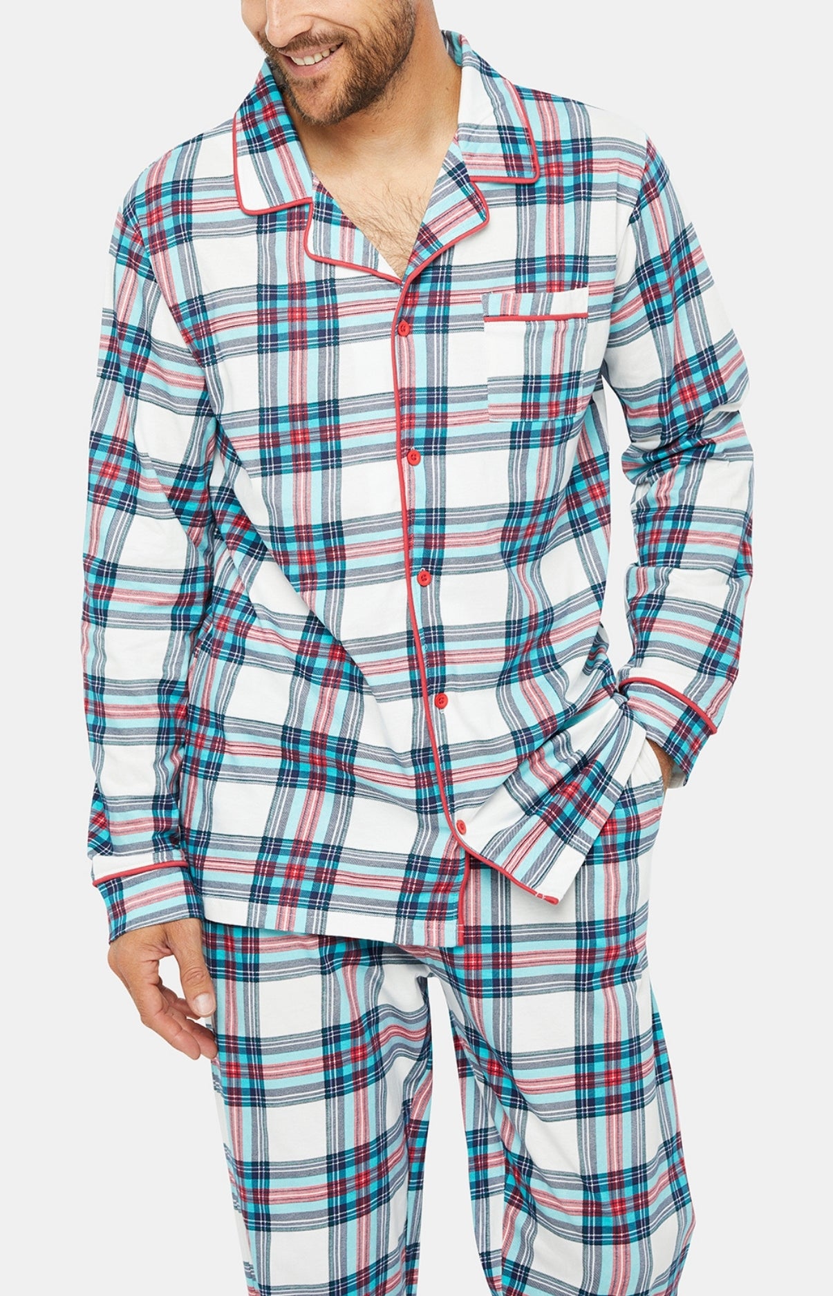 Pyjama long boutonné Homme Honoré Blanc et Ivoire 2