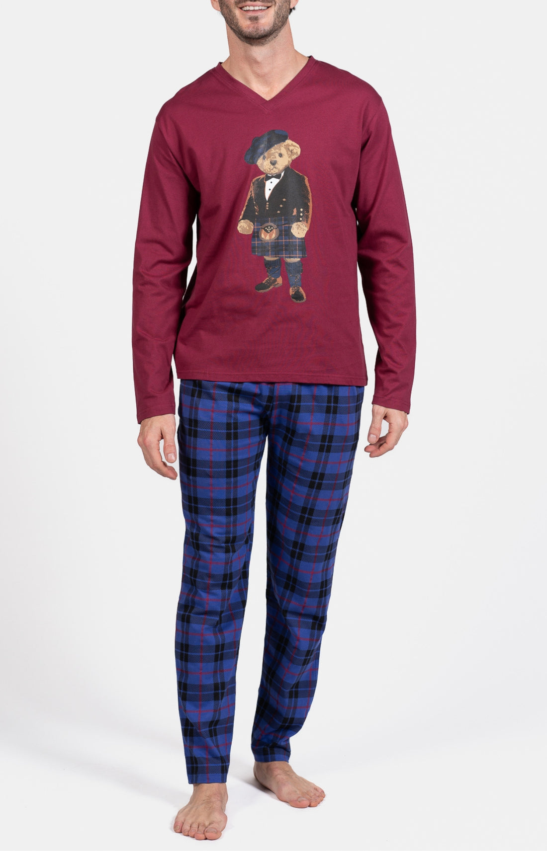 Pyjama long Homme Boston Marine et Violet et Bordeaux 1