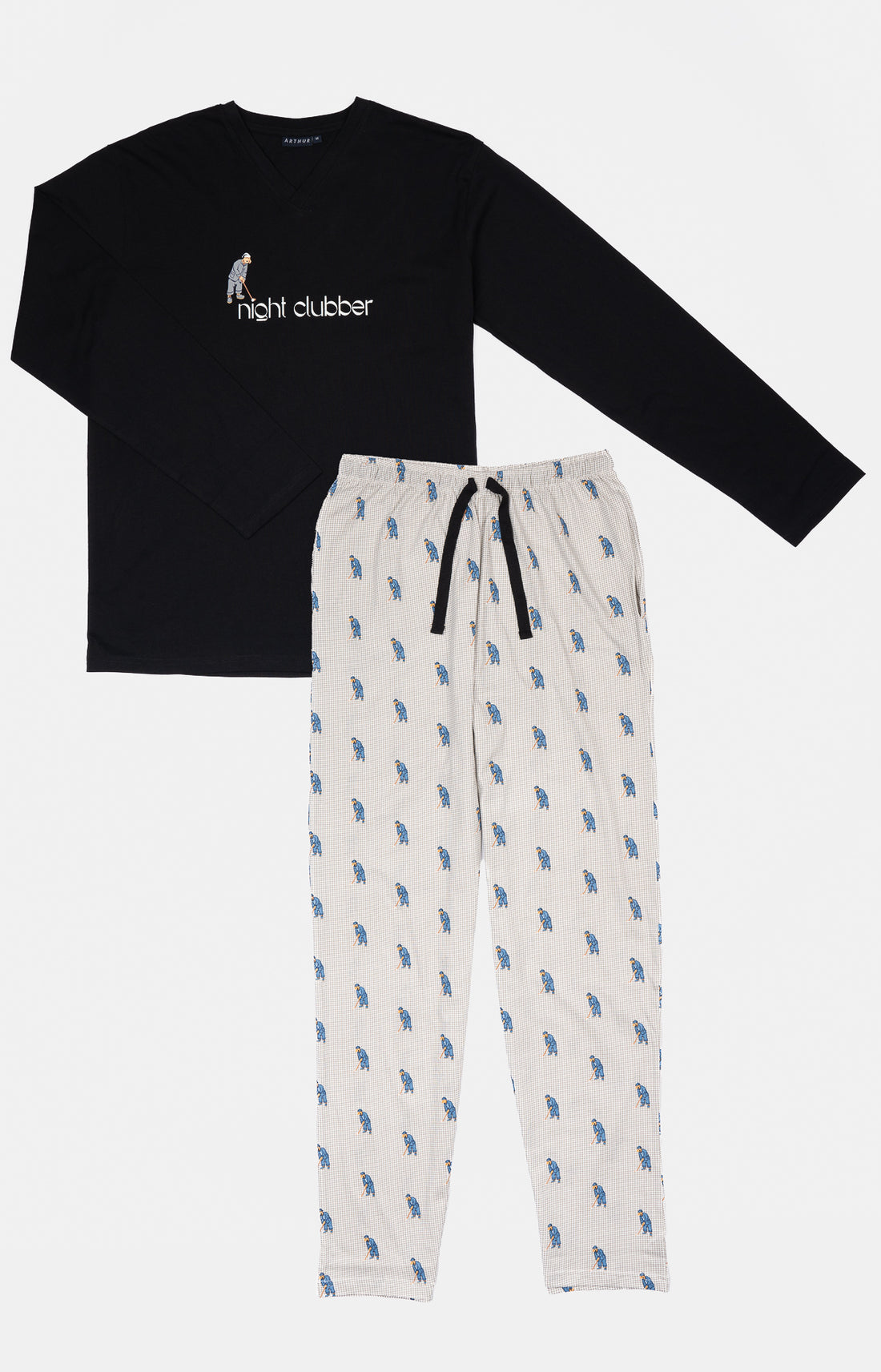 Pyjama long Homme Night clubber Gris et Noir 3