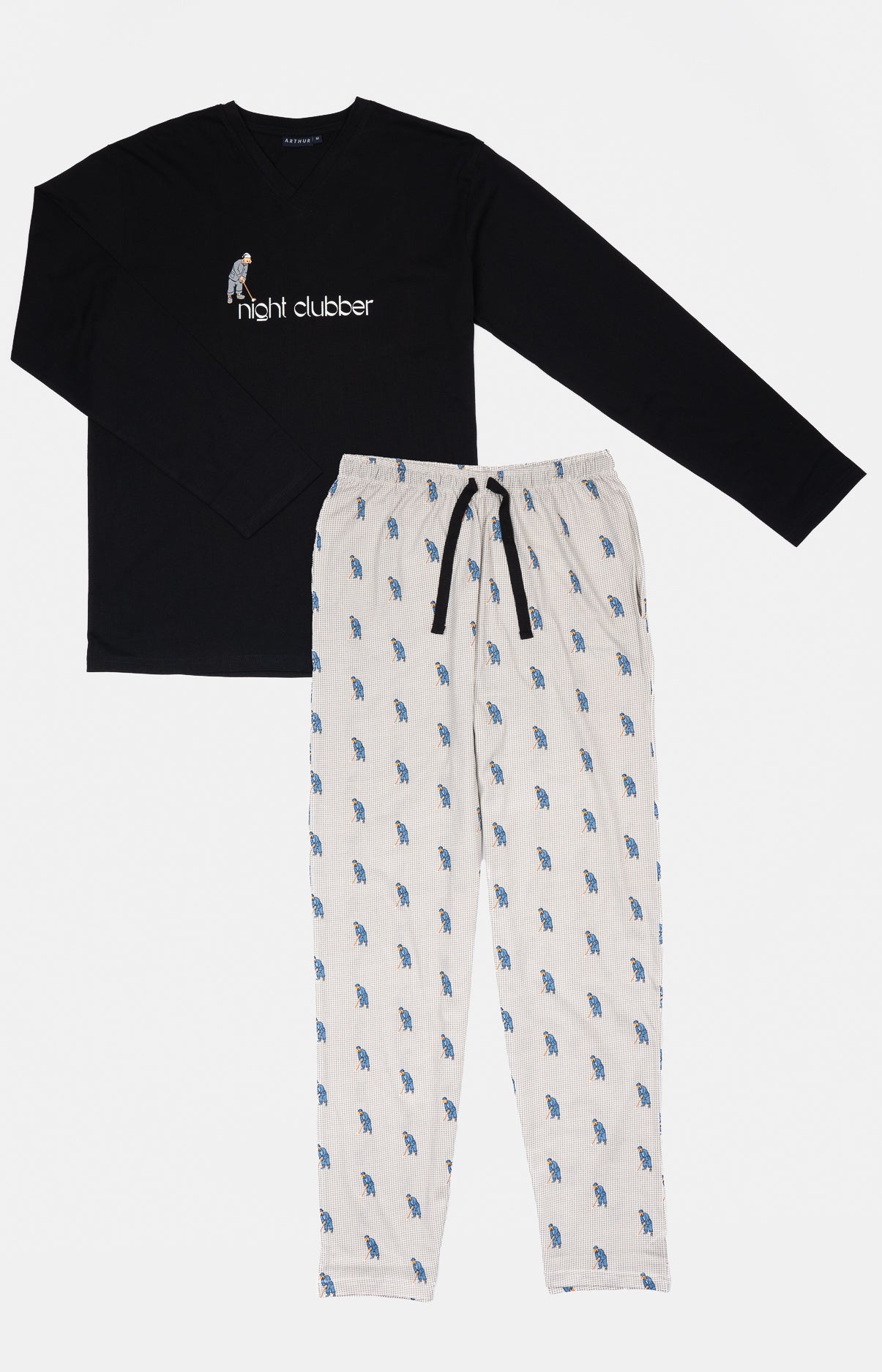 Pyjama long Homme Night clubber Gris et Noir 3