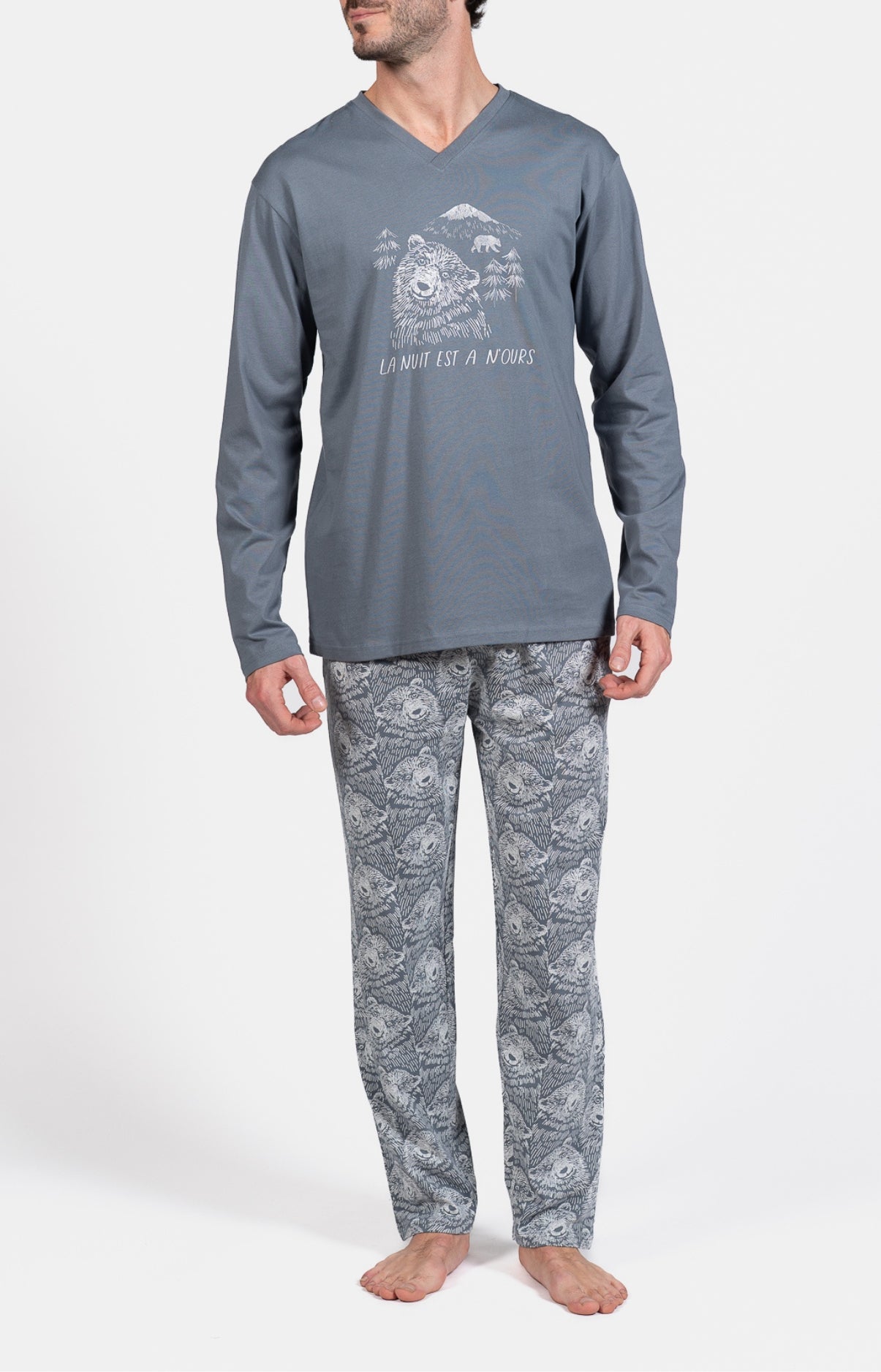 Pyjama long Homme Ours Gris 1
