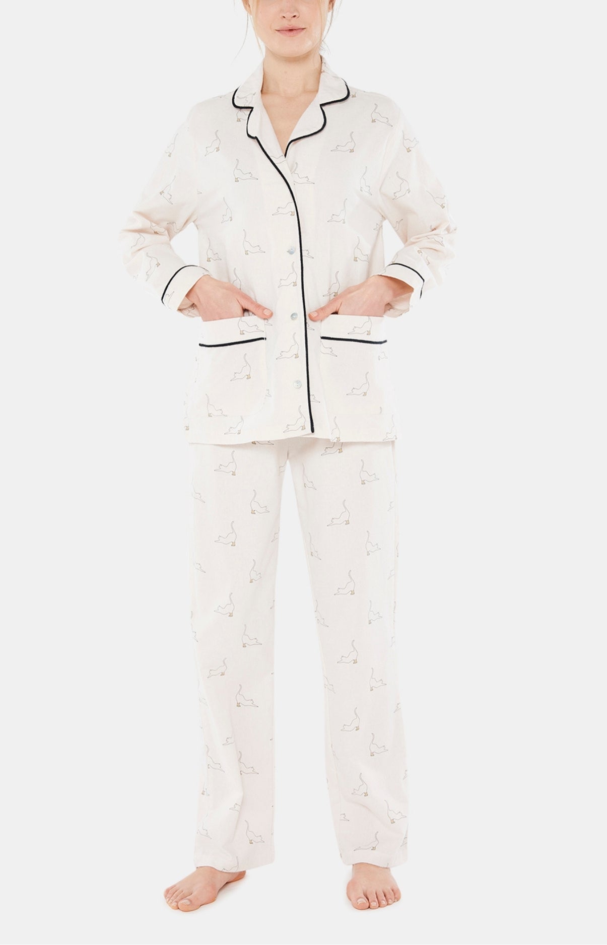 Pyjama long boutonné Femme Chat Beauté Rose 1