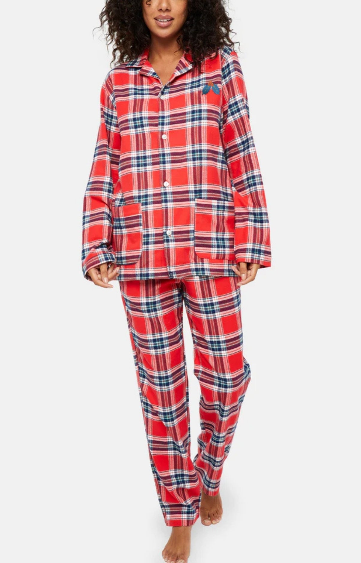 Pyjama long boutonné Femme Logan Rouge 1