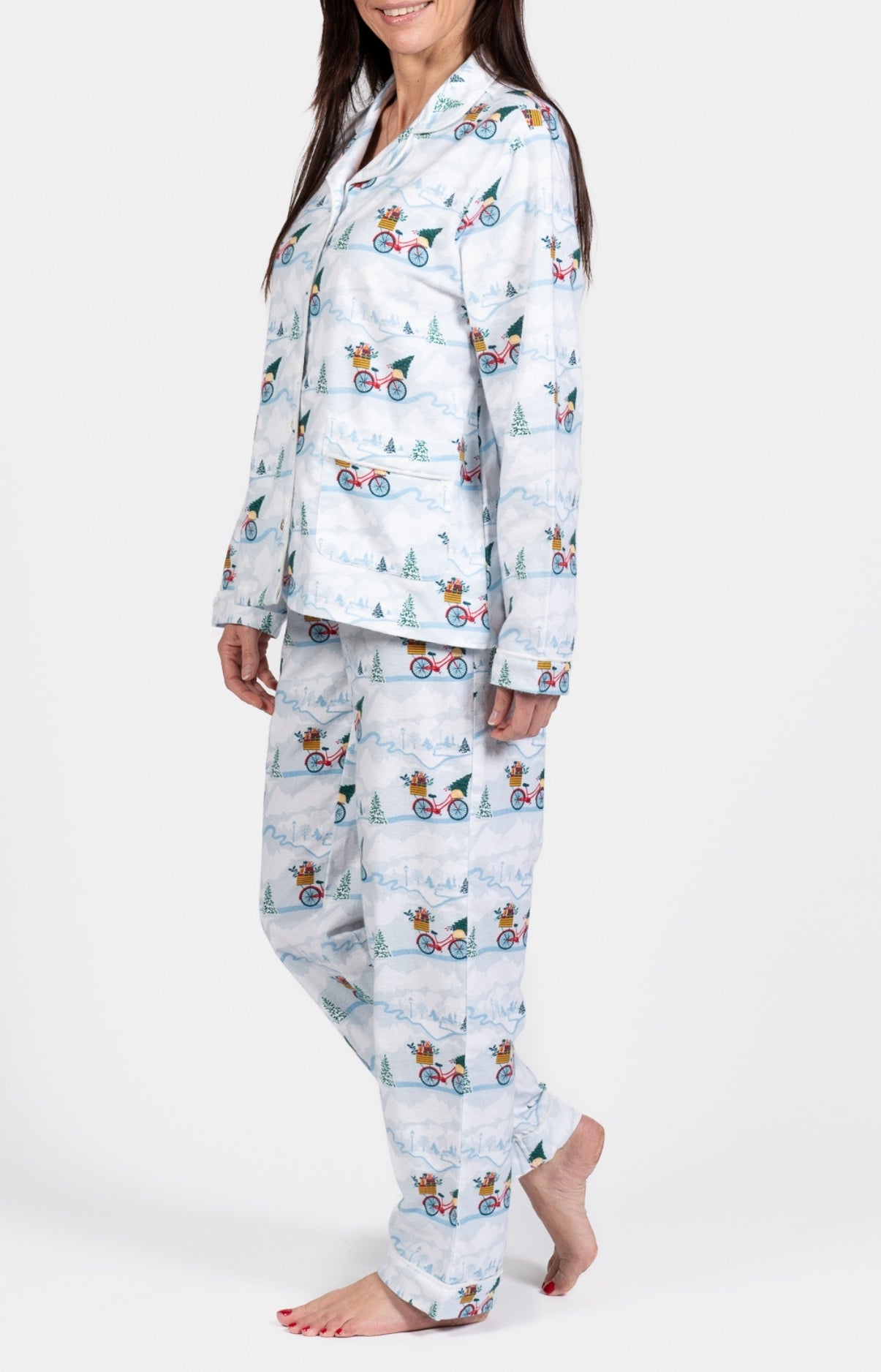 Pyjama long boutonné Femme Noël Bleu et Blanc 2