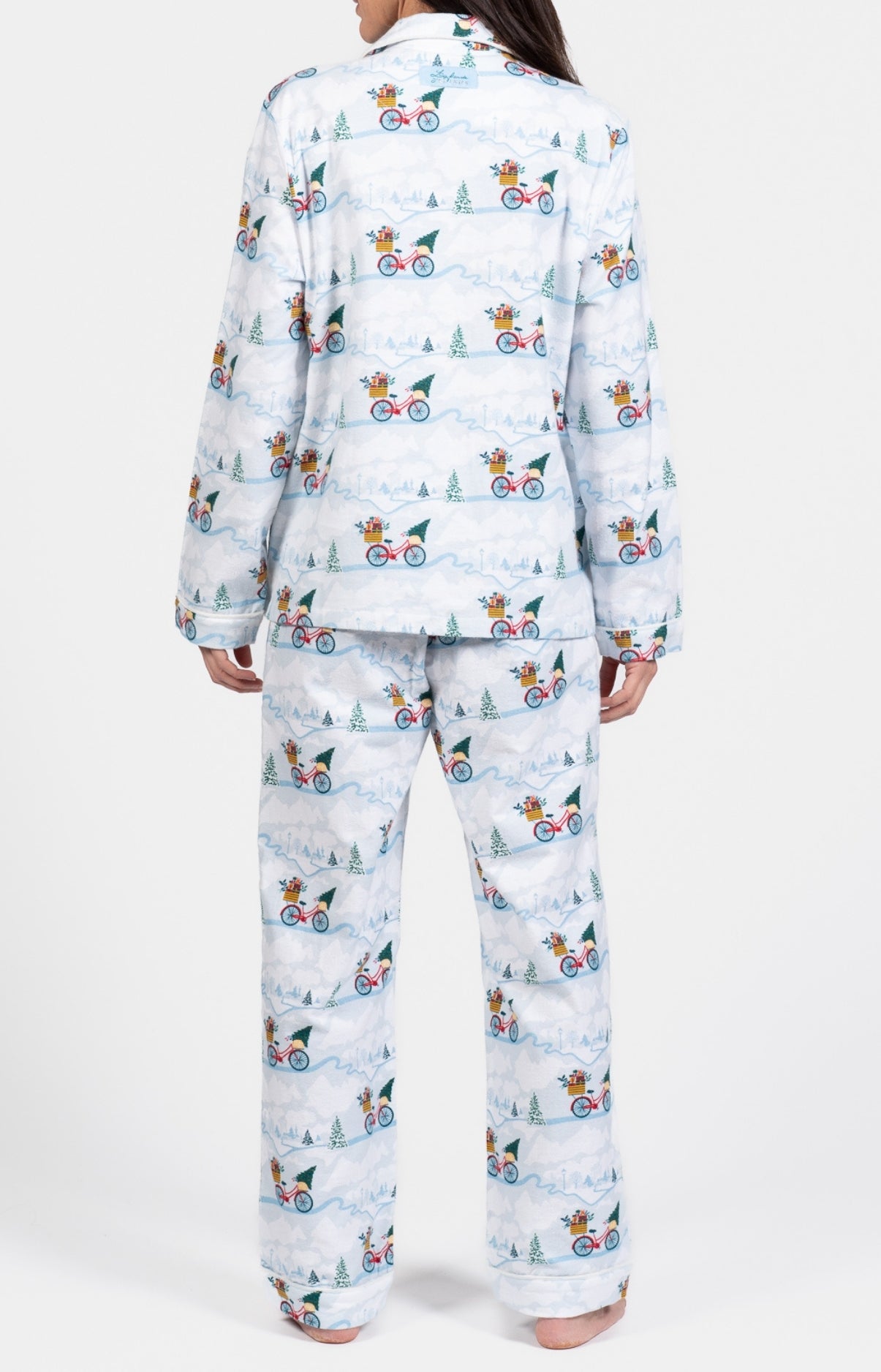 Pyjama long boutonné Femme Noël Bleu et Blanc 5