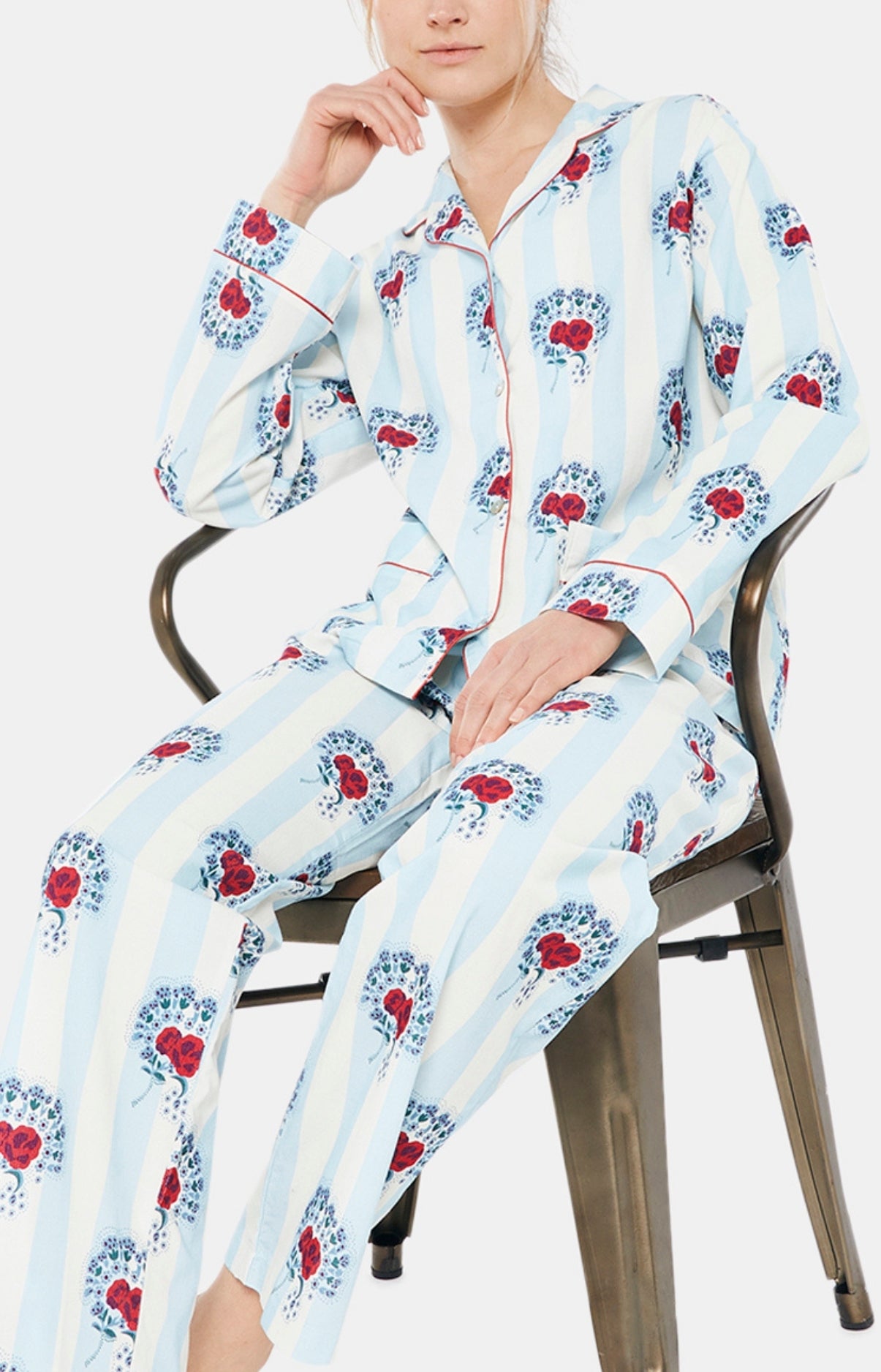 Pyjama long boutonné Femme Suzanne Bleu 2