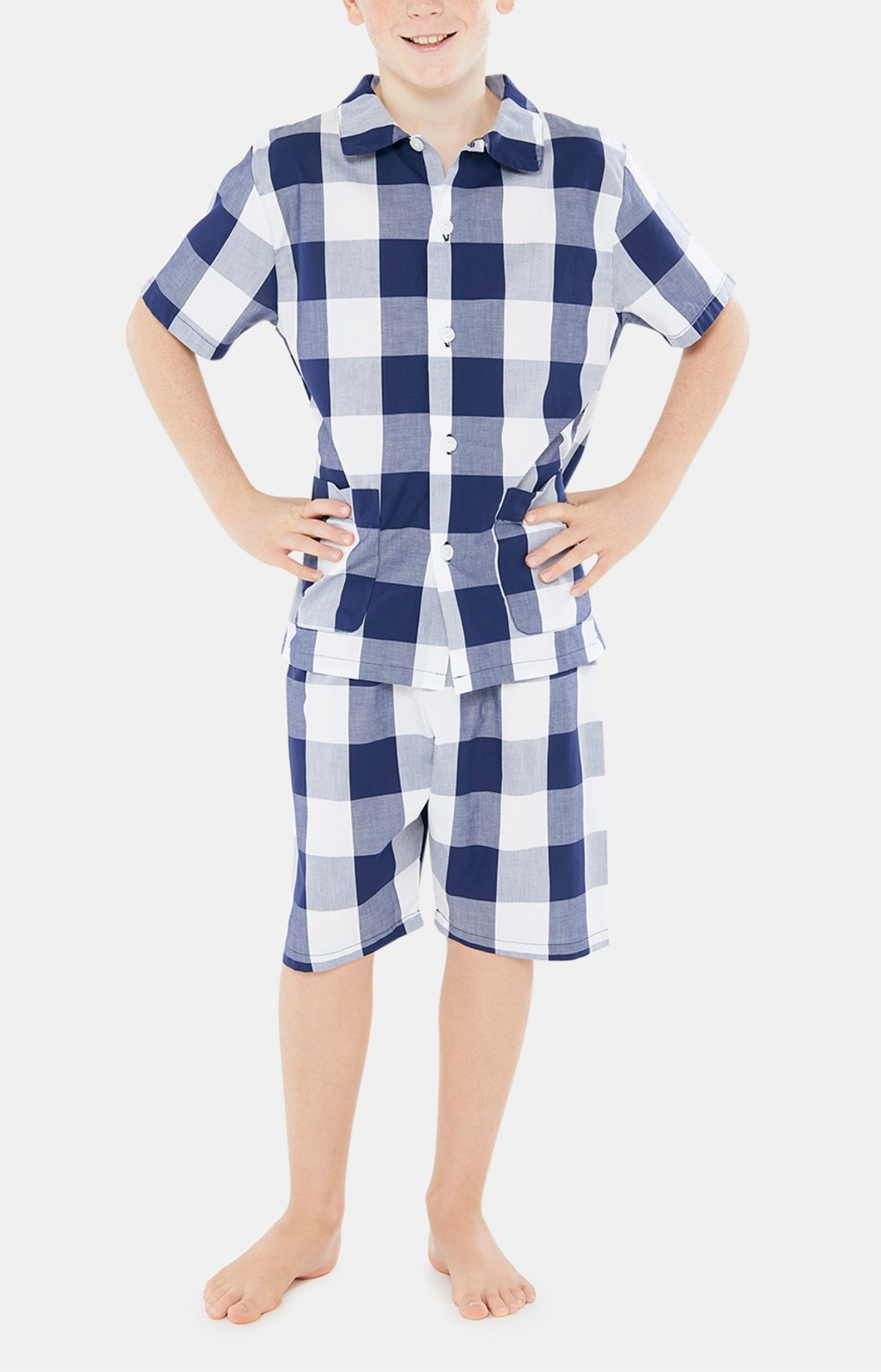Pyjashort Enfant boutonné Big Vichy Marine 2