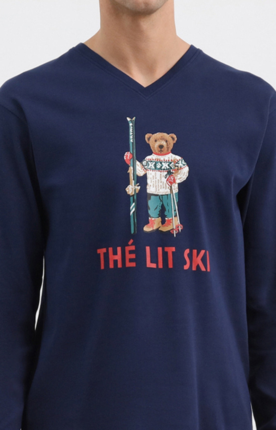 Pyjama long homme ski carreaux bleu marine 2