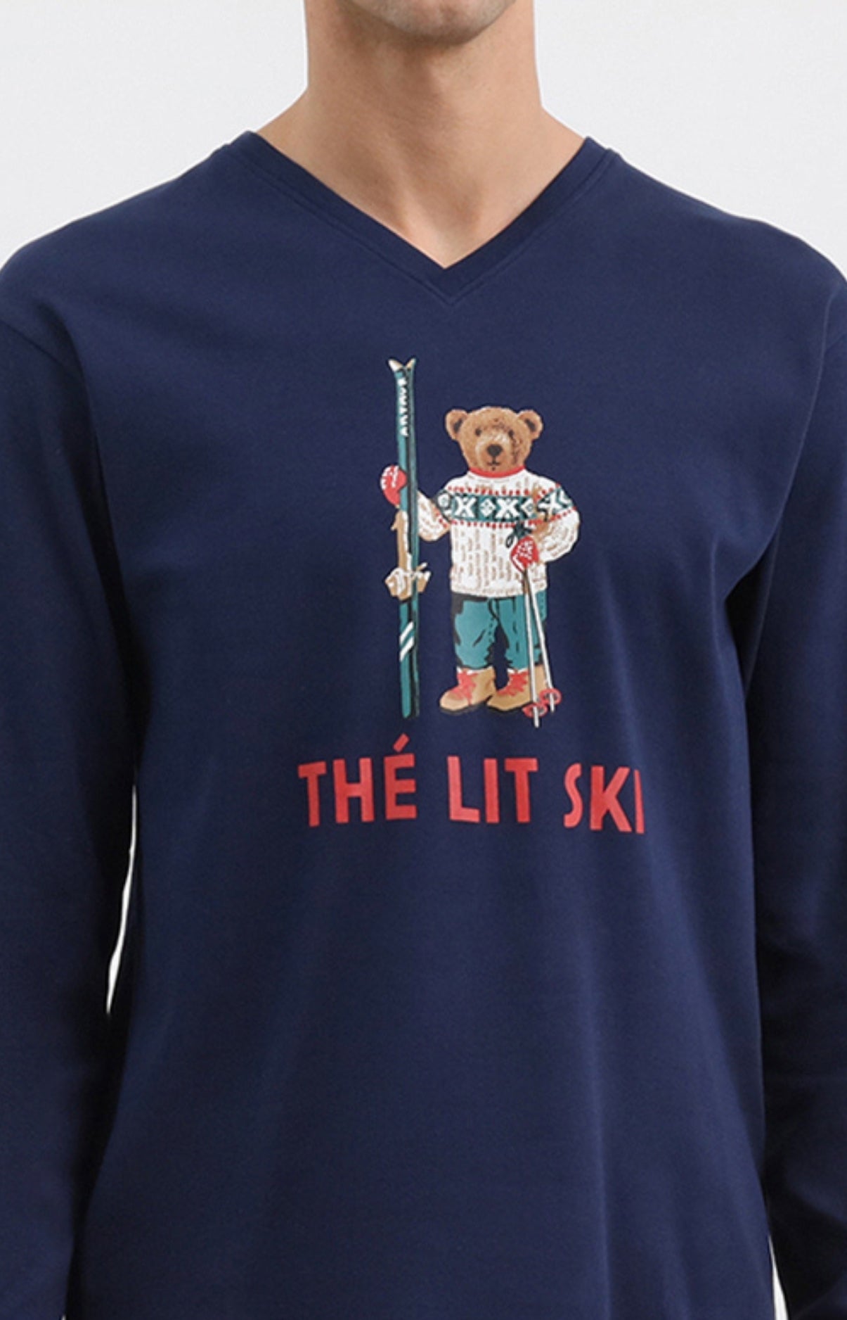 Pyjama long homme ski carreaux bleu marine 2