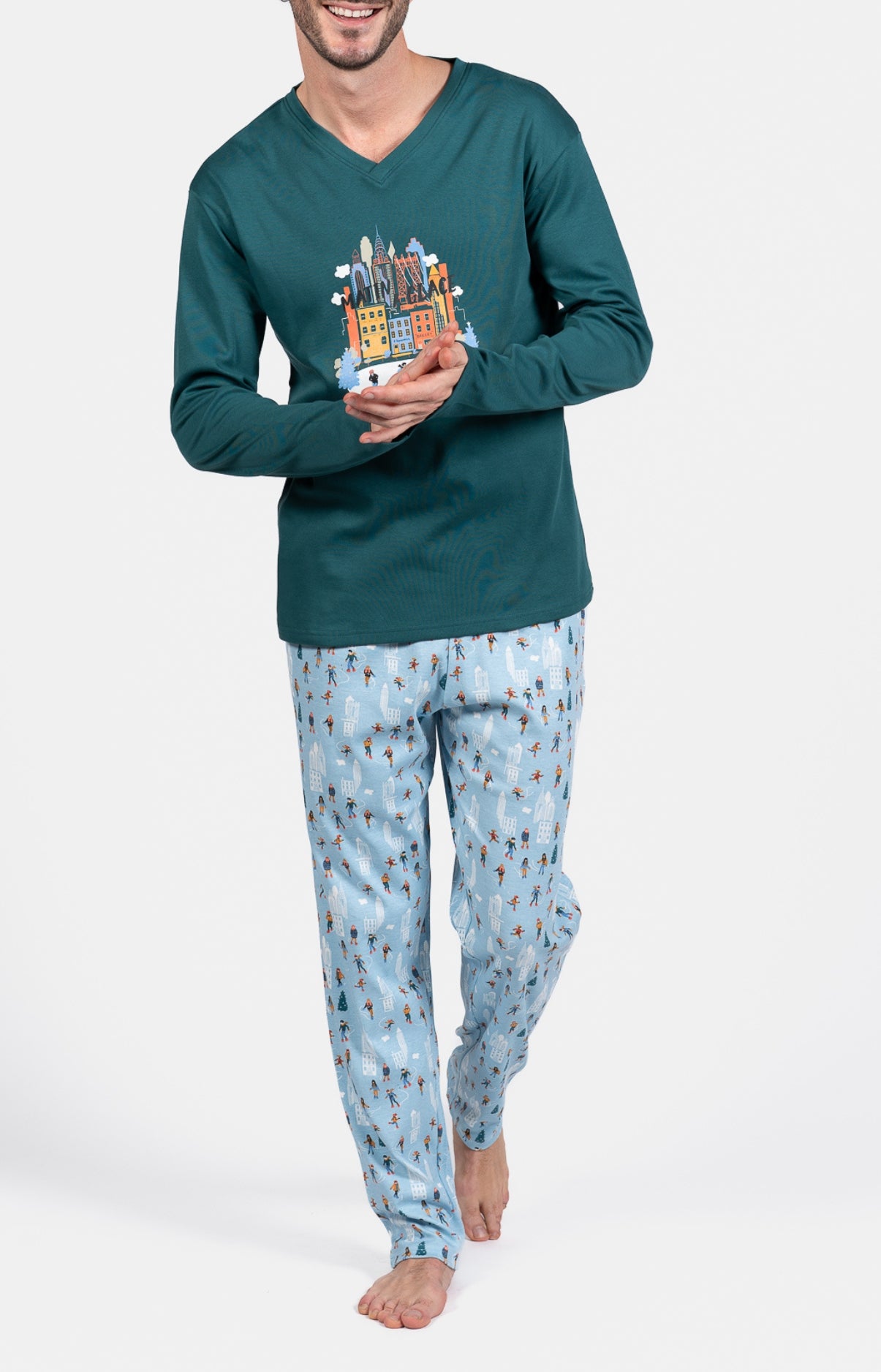 Pyjama long Homme Matin à glace Bleu et Vert 1