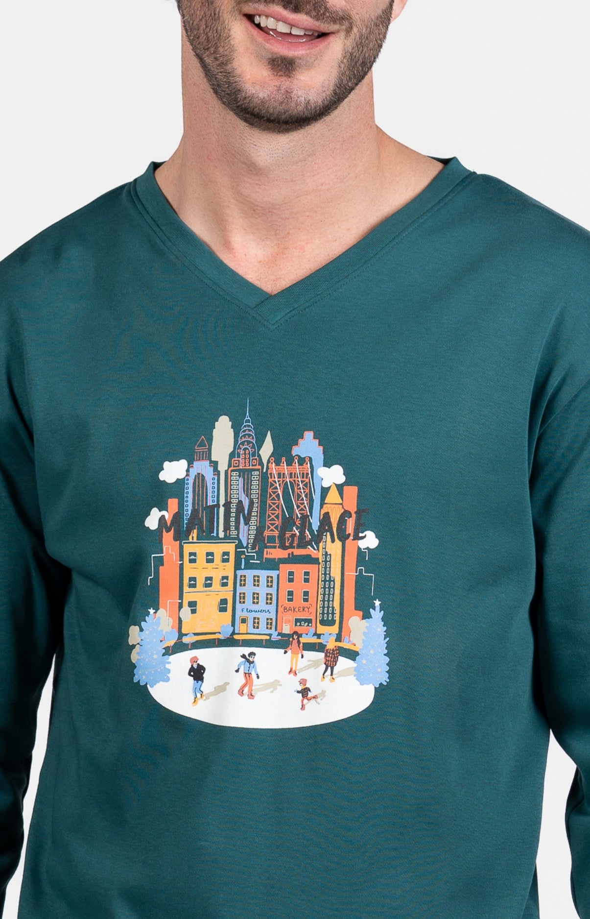 Pyjama long Homme Matin à glace Bleu et Vert 2