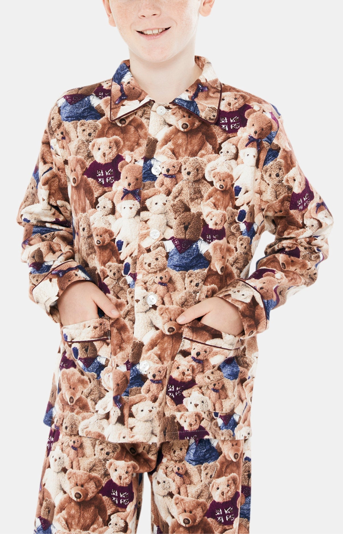 Pyjama long Enfant boutonné Teddy Beige et Marron 1