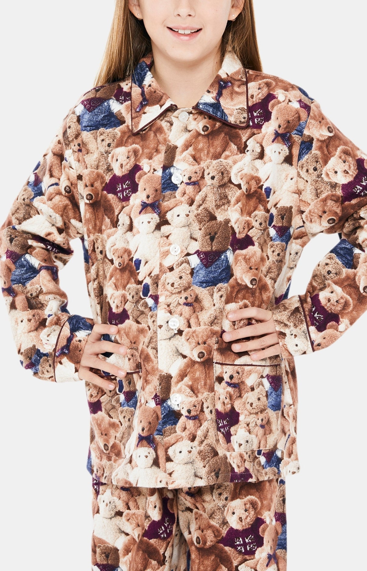 Pyjama long Enfant boutonné Teddy Beige et Marron 5