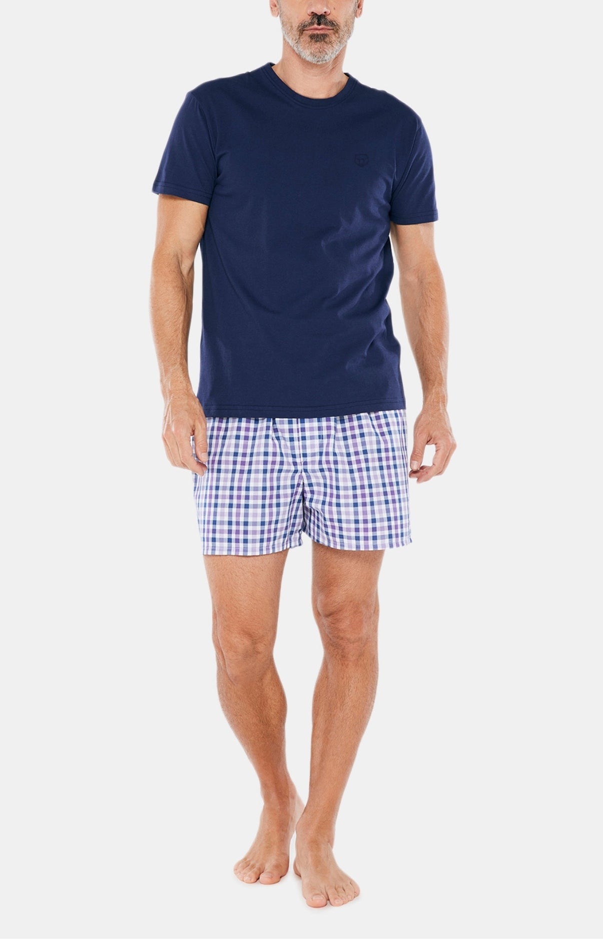 Pyjama court Pyjaméricain Homme carreaux 987 Violet et Bordeaux 1